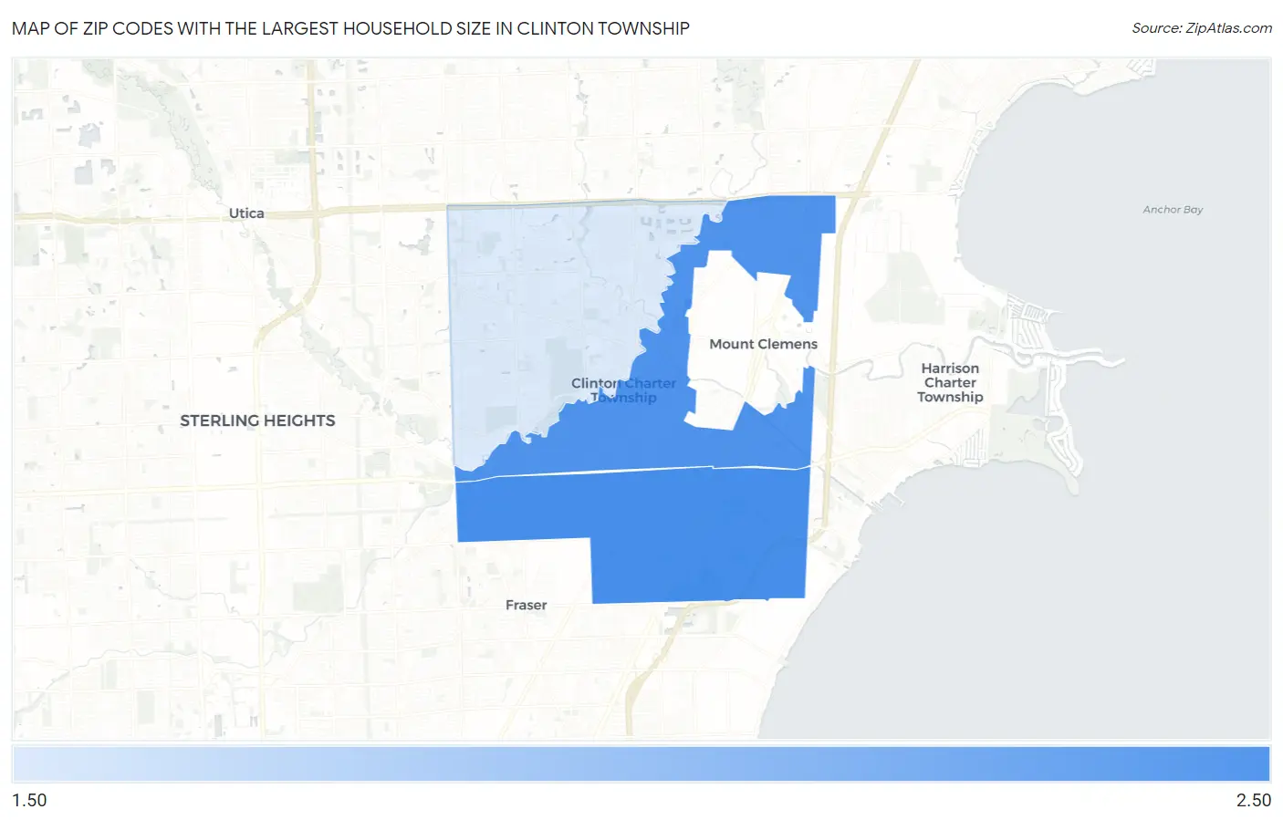 Zip Codes with the Largest Household Size in Clinton Township Map