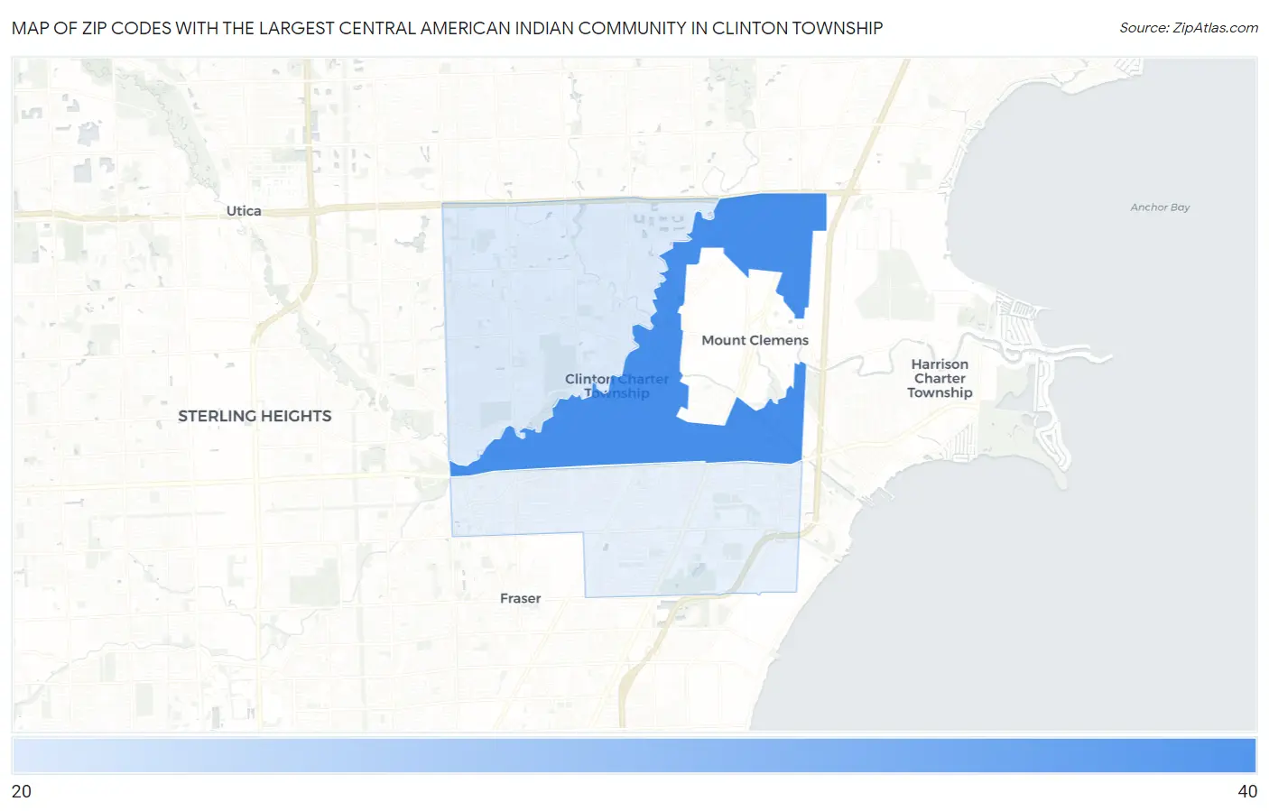 Zip Codes with the Largest Central American Indian Community in Clinton Township Map