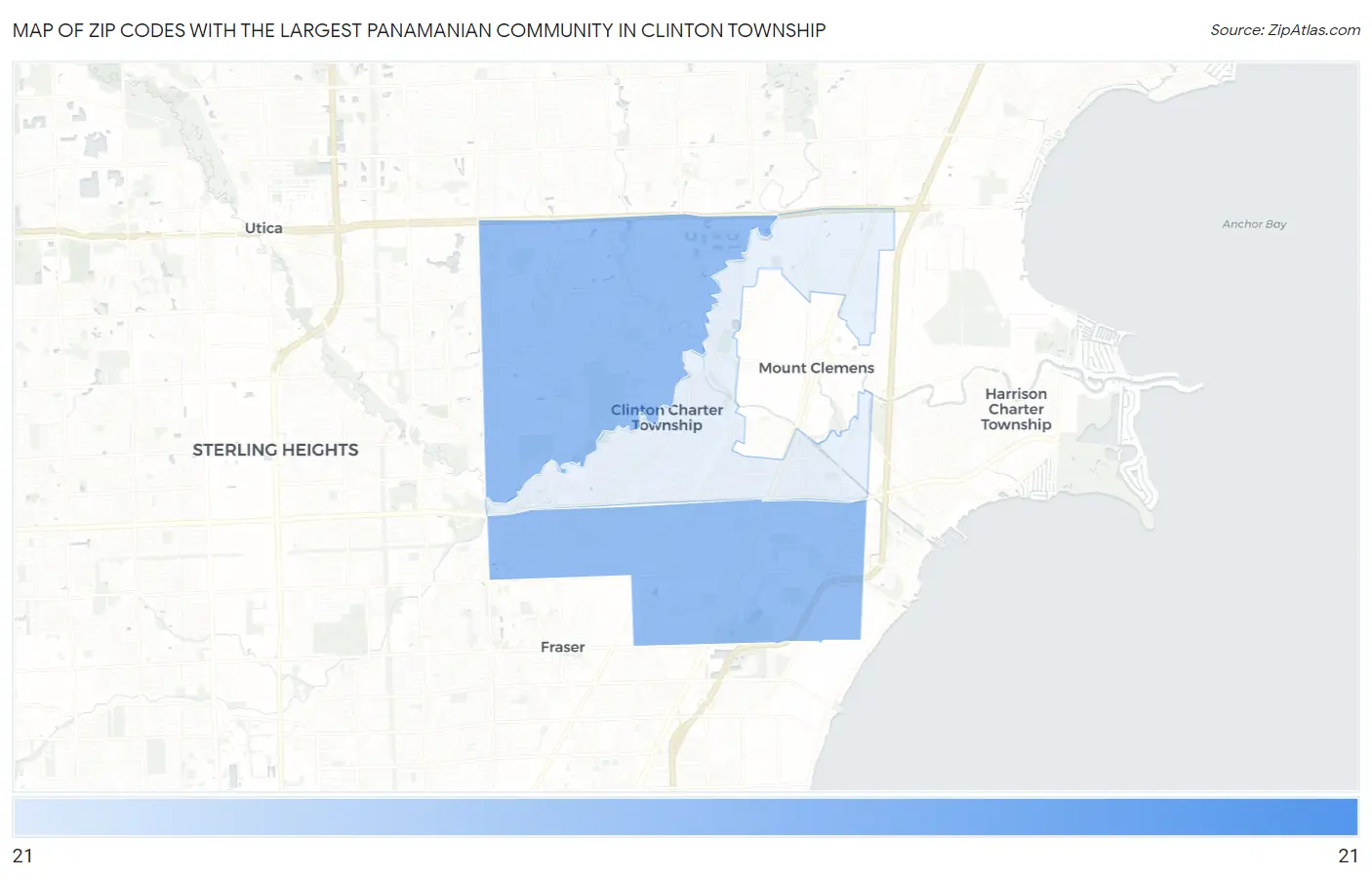 Zip Codes with the Largest Panamanian Community in Clinton Township Map