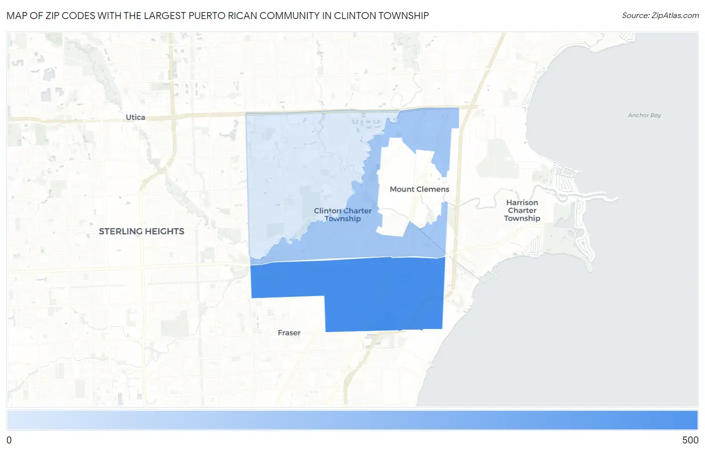 Zip Codes with the Largest Puerto Rican Community in Clinton Township Map