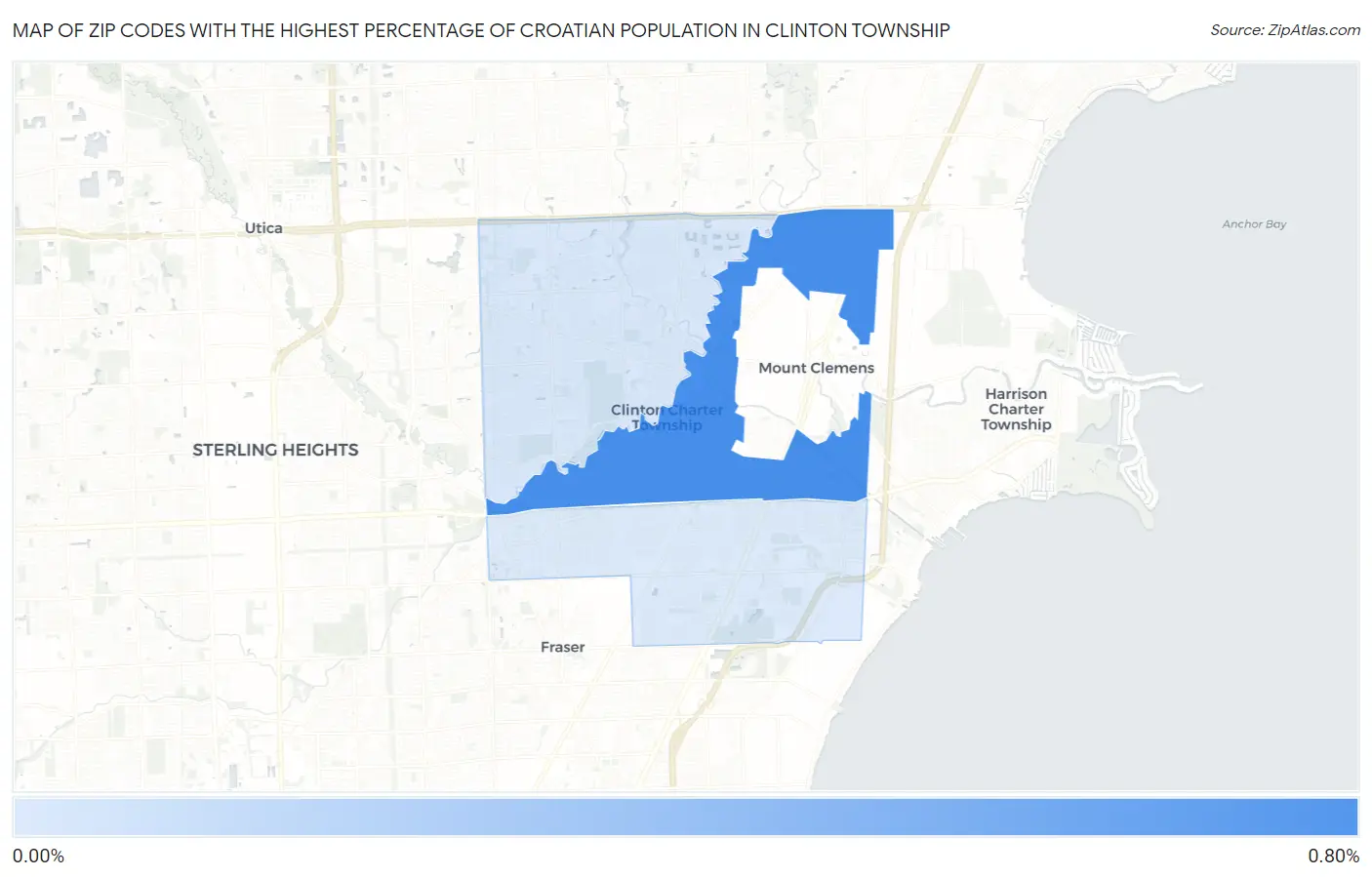 Zip Codes with the Highest Percentage of Croatian Population in Clinton Township Map