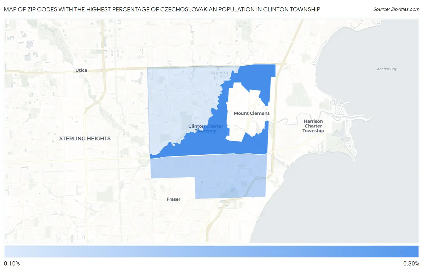 Zip Codes with the Highest Percentage of Czechoslovakian Population in Clinton Township Map