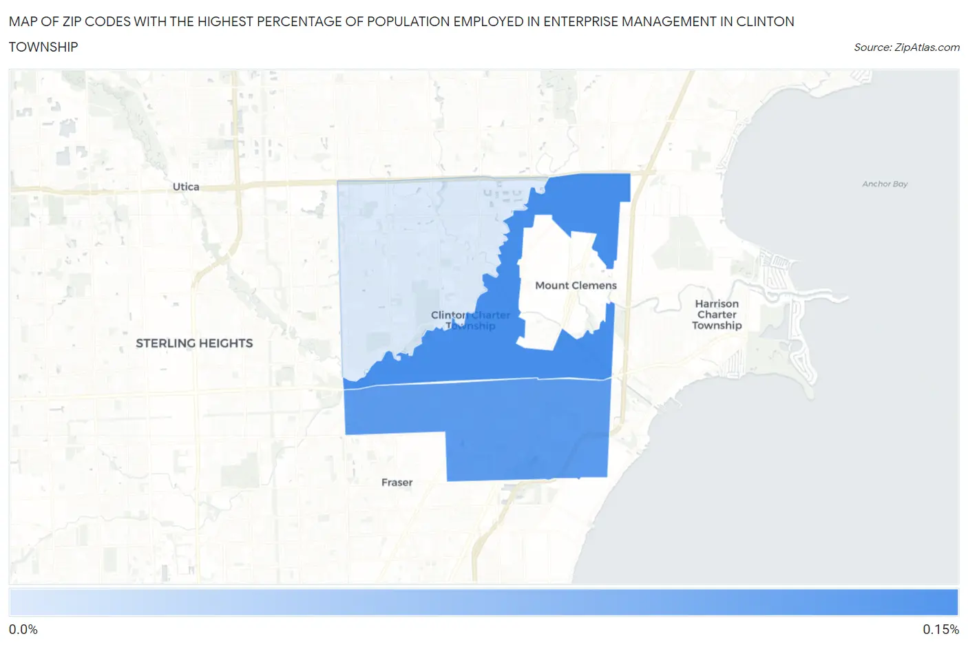 Zip Codes with the Highest Percentage of Population Employed in Enterprise Management in Clinton Township Map