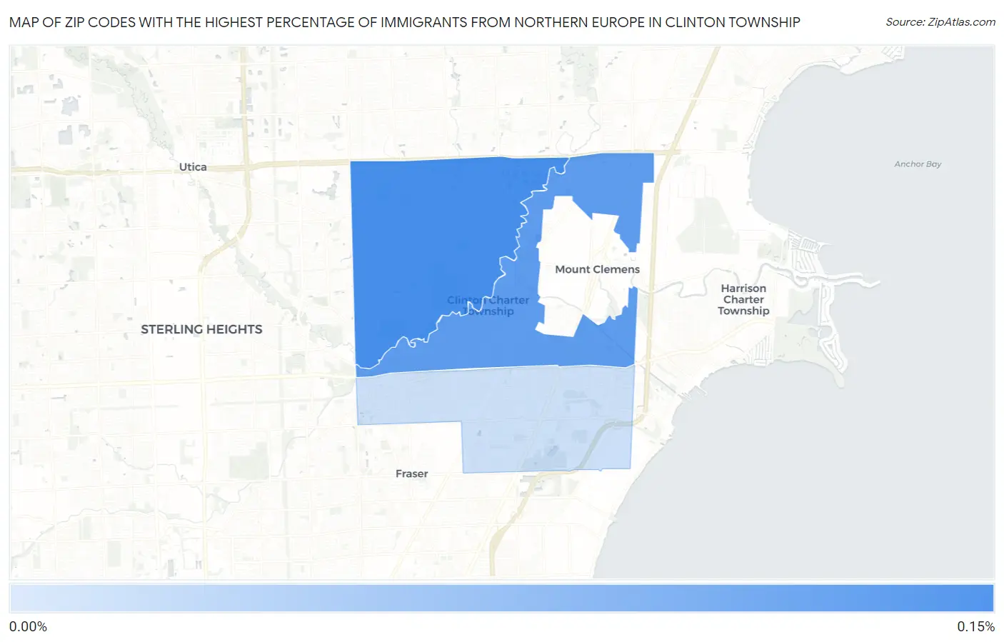 Zip Codes with the Highest Percentage of Immigrants from Northern Europe in Clinton Township Map