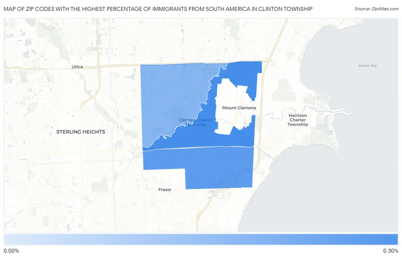 Zip Codes with the Highest Percentage of Immigrants from South America in Clinton Township Map