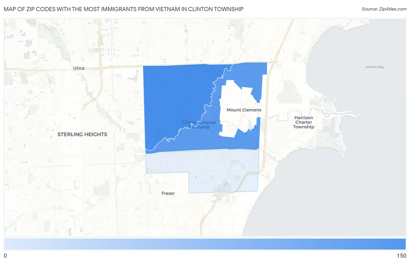 Zip Codes with the Most Immigrants from Vietnam in Clinton Township Map