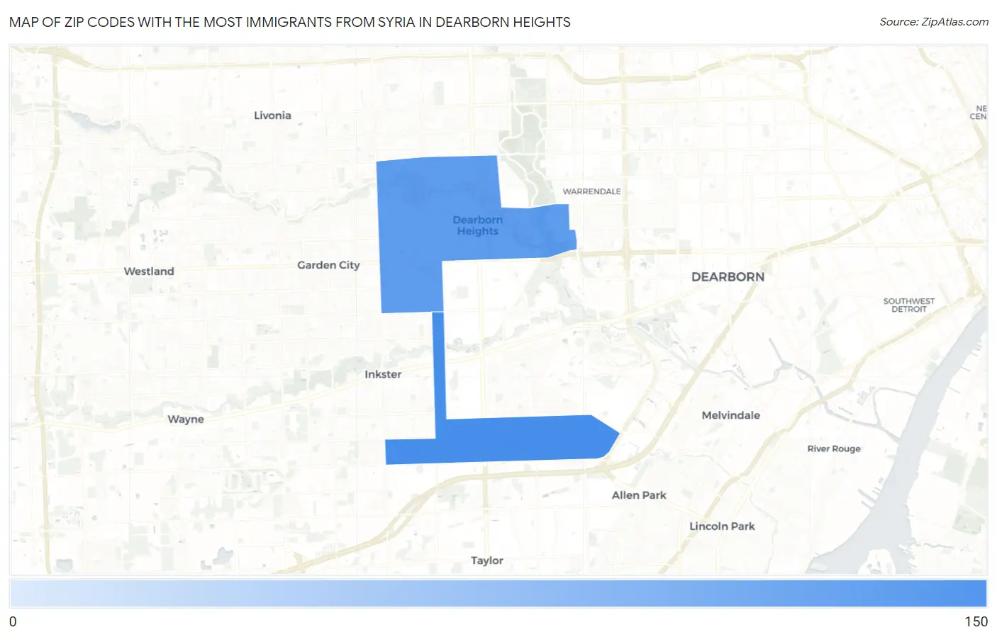 Zip Codes with the Most Immigrants from Syria in Dearborn Heights Map