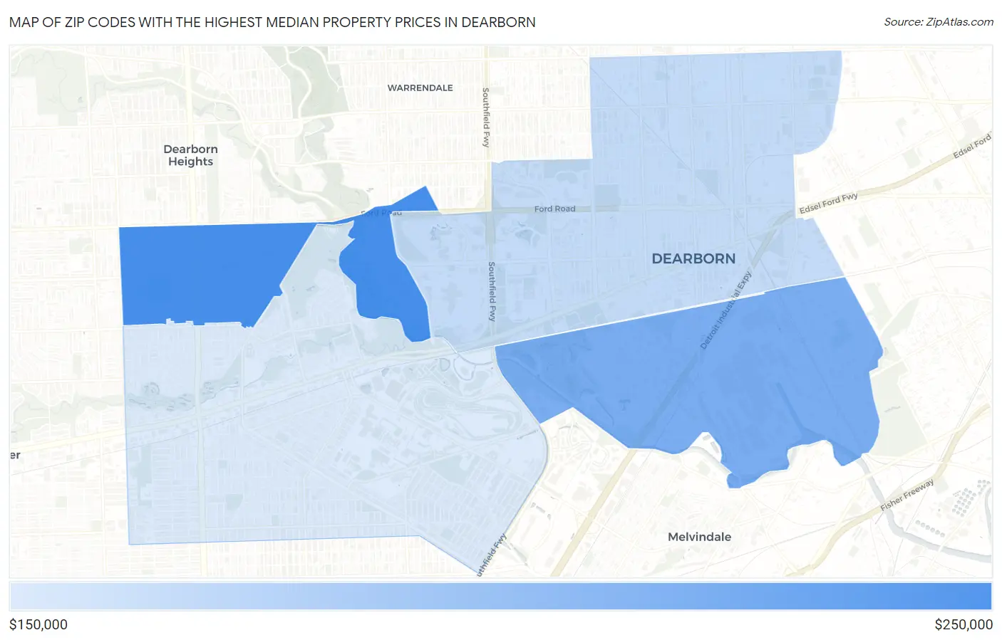 Zip Codes with the Highest Median Property Prices in Dearborn Map