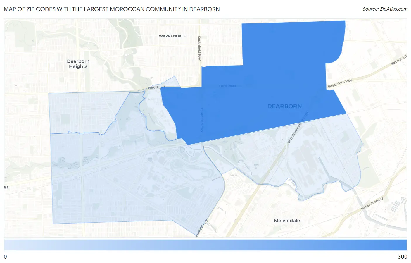 Zip Codes with the Largest Moroccan Community in Dearborn Map