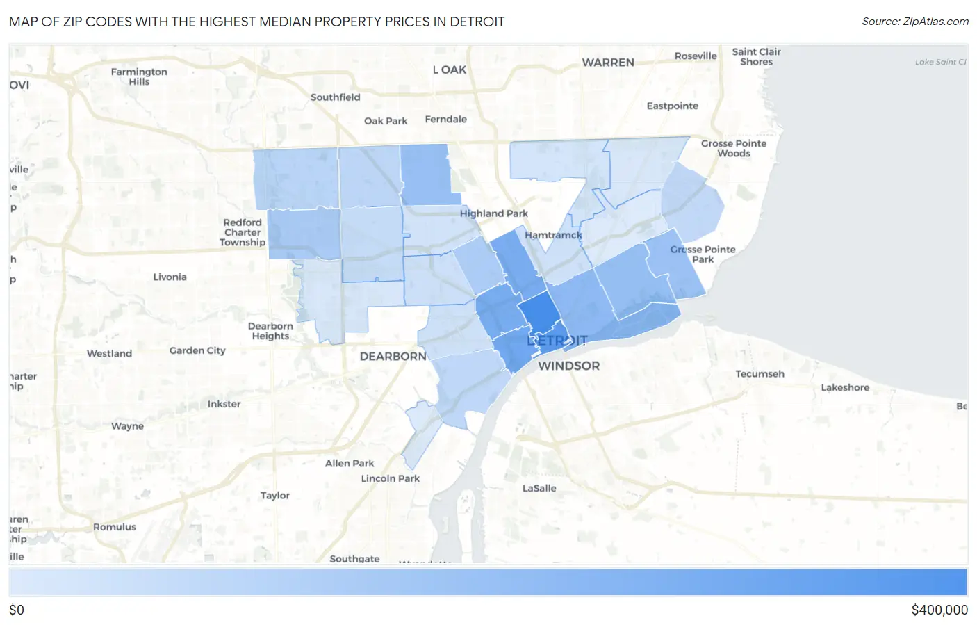 Zip Codes with the Highest Median Property Prices in Detroit Map