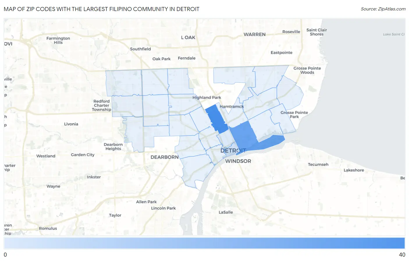 Zip Codes with the Largest Filipino Community in Detroit Map