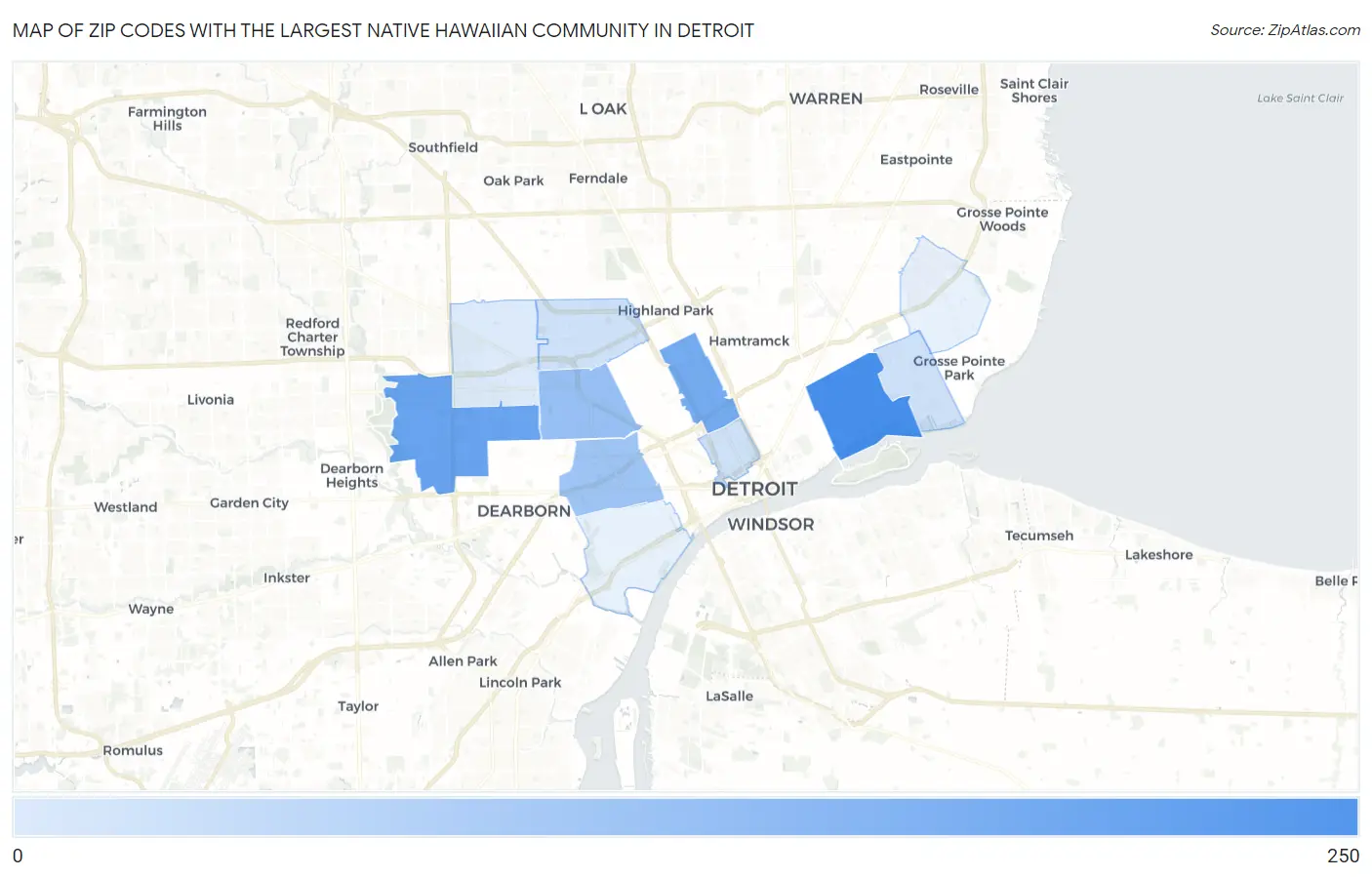 Zip Codes with the Largest Native Hawaiian Community in Detroit Map