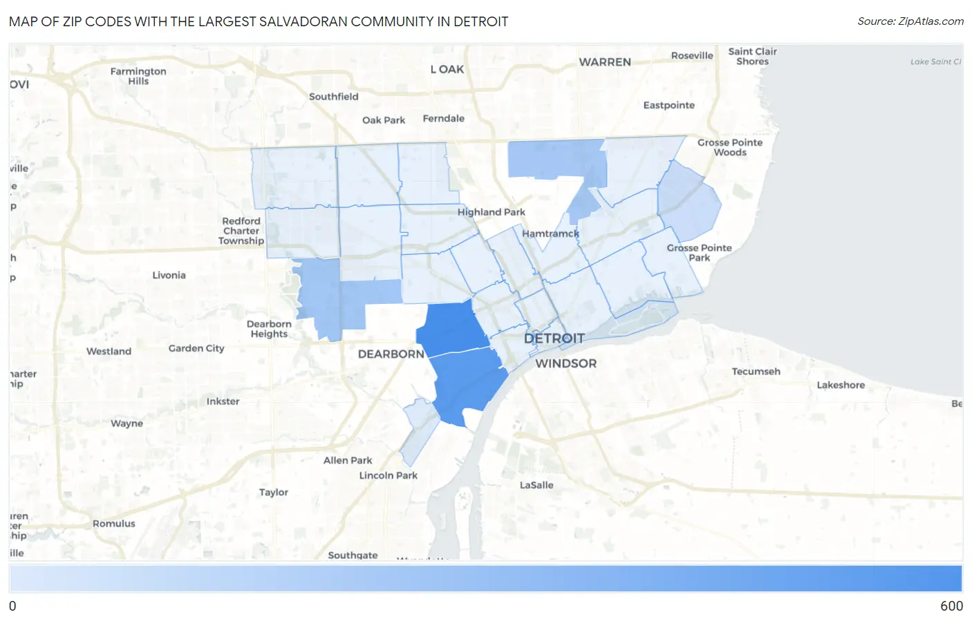Zip Codes with the Largest Salvadoran Community in Detroit Map