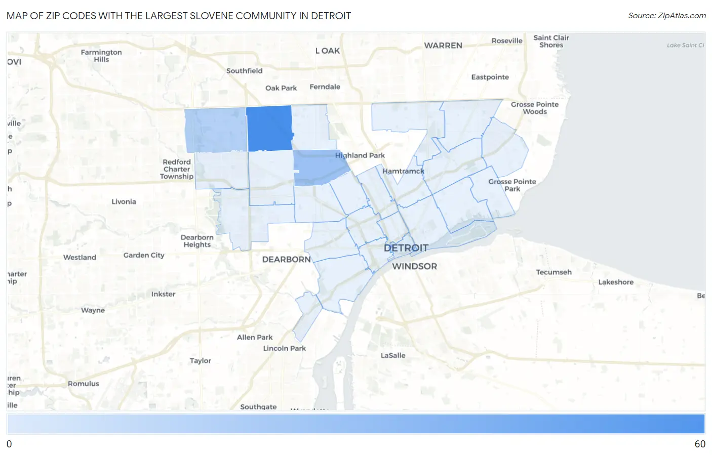 Zip Codes with the Largest Slovene Community in Detroit Map