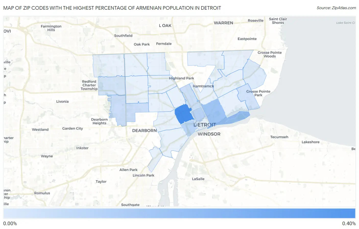 Zip Codes with the Highest Percentage of Armenian Population in Detroit Map