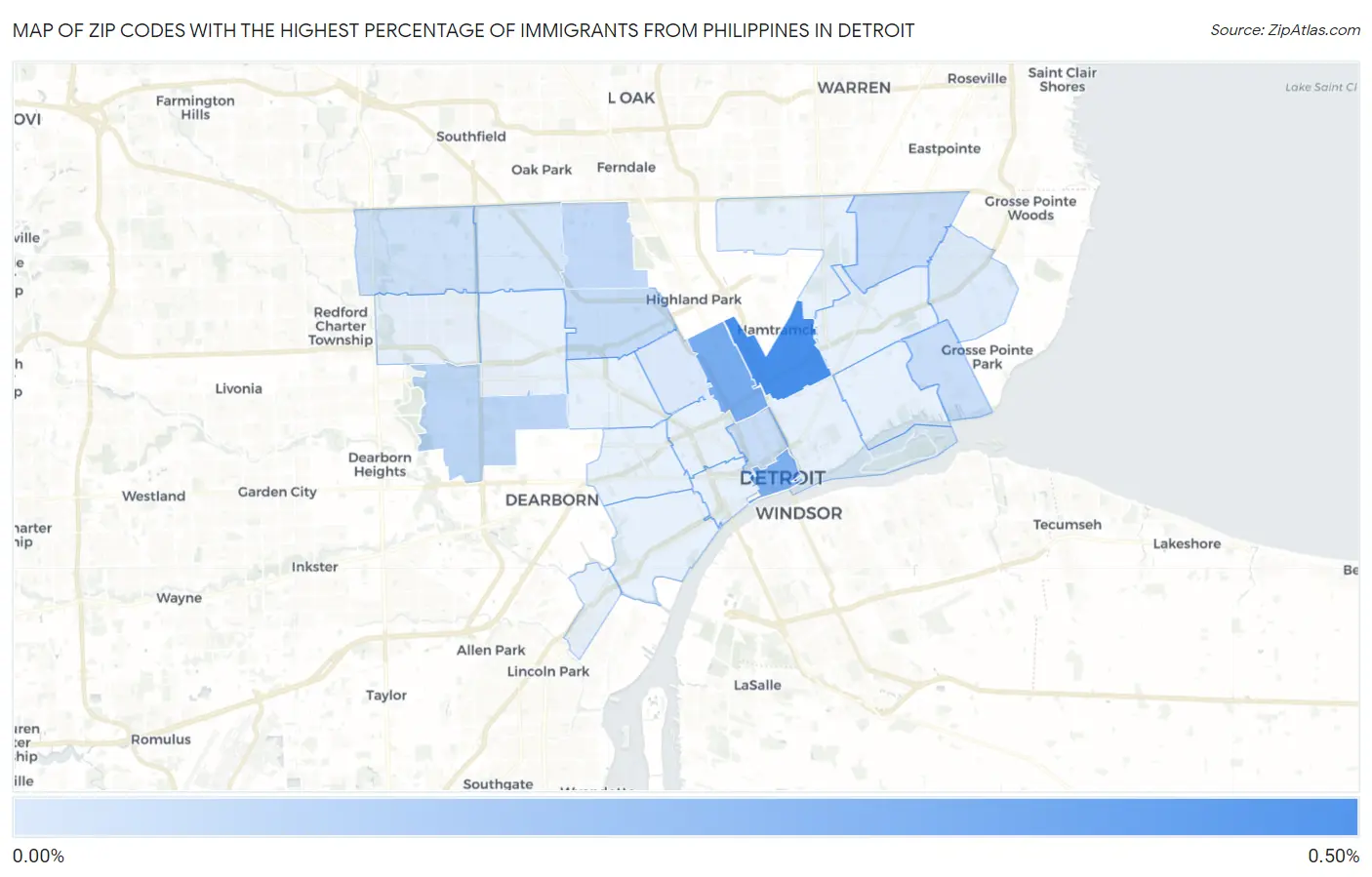 Zip Codes with the Highest Percentage of Immigrants from Philippines in Detroit Map