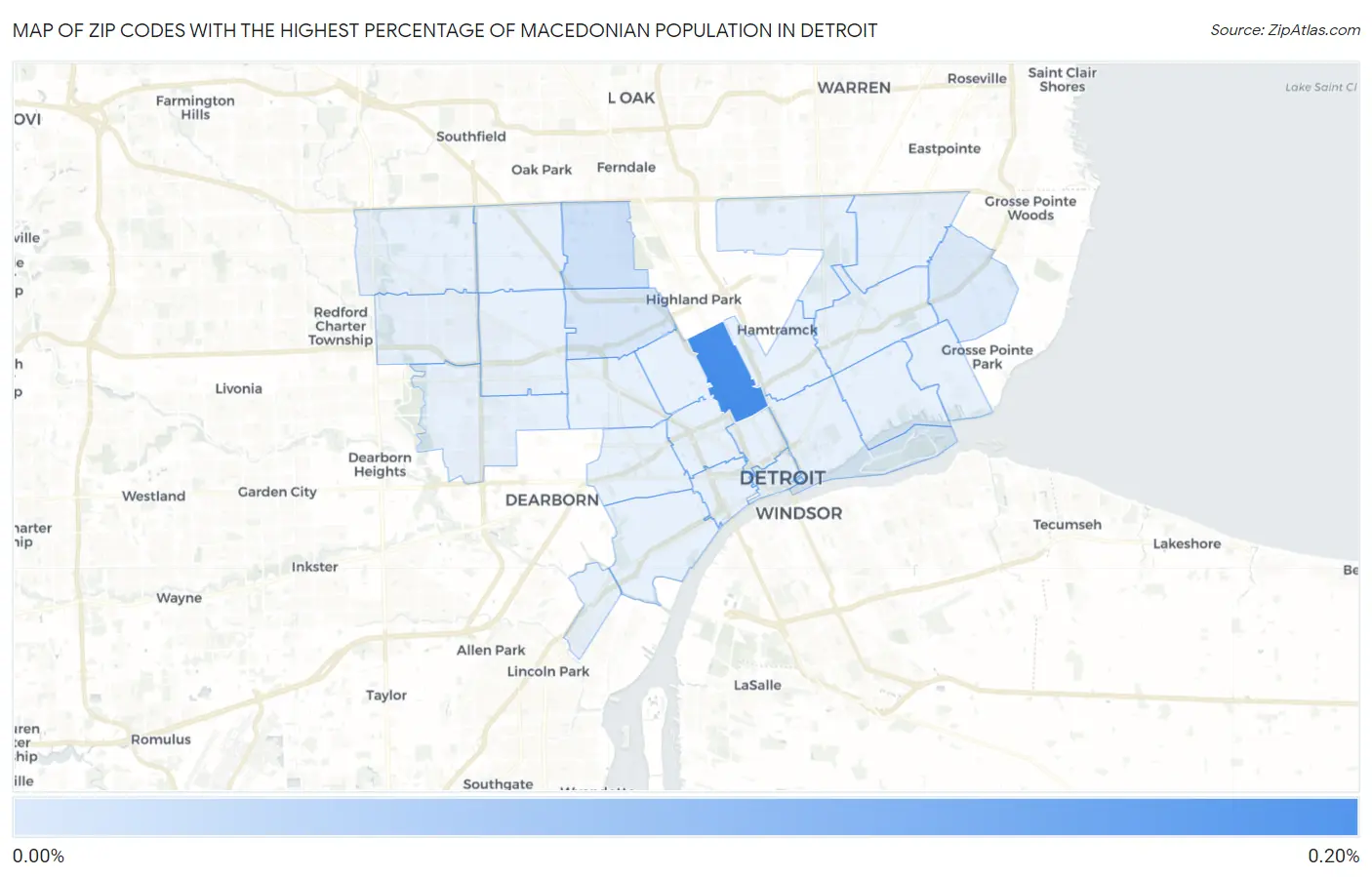 Zip Codes with the Highest Percentage of Macedonian Population in Detroit Map