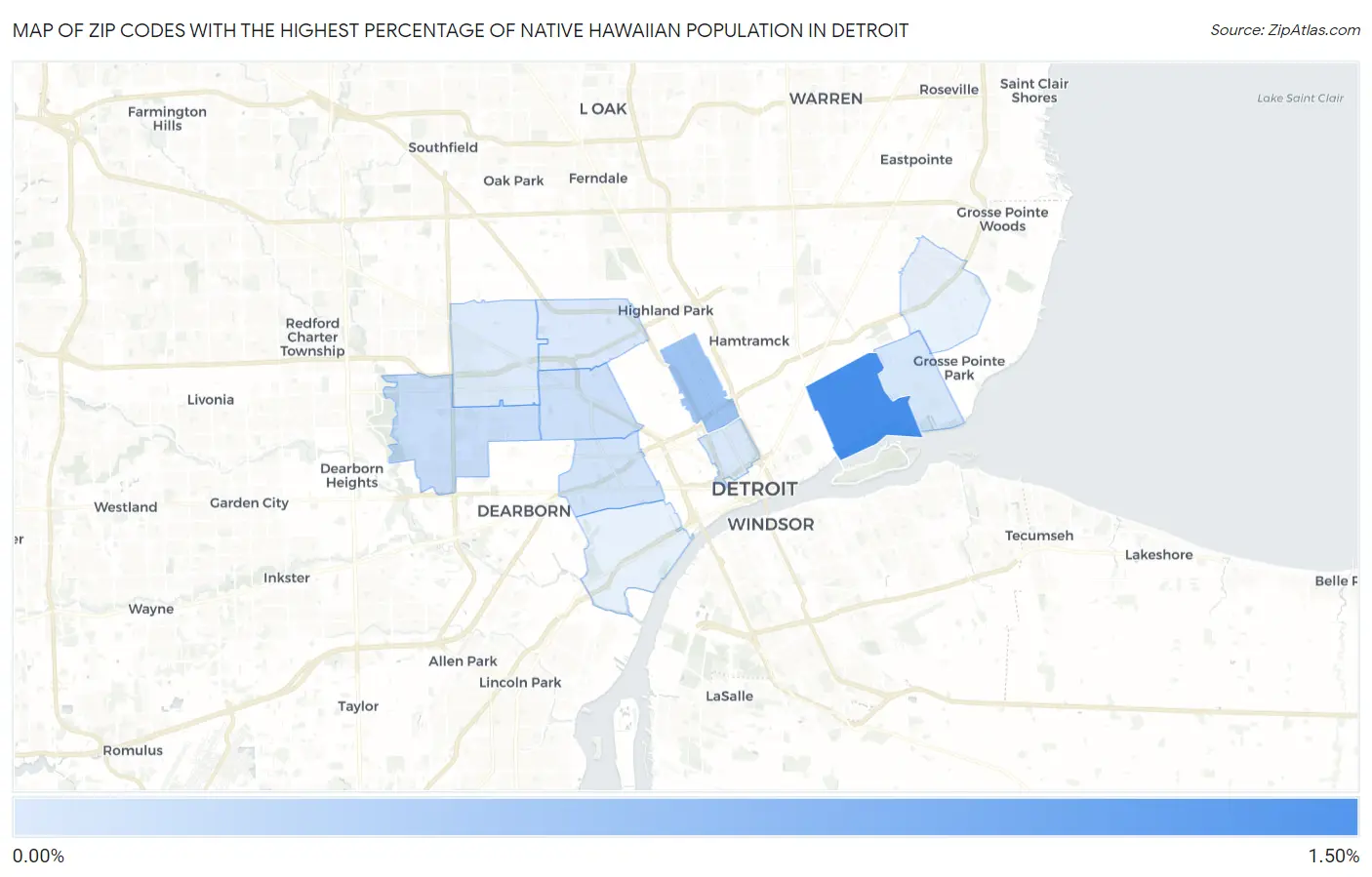 Zip Codes with the Highest Percentage of Native Hawaiian Population in Detroit Map