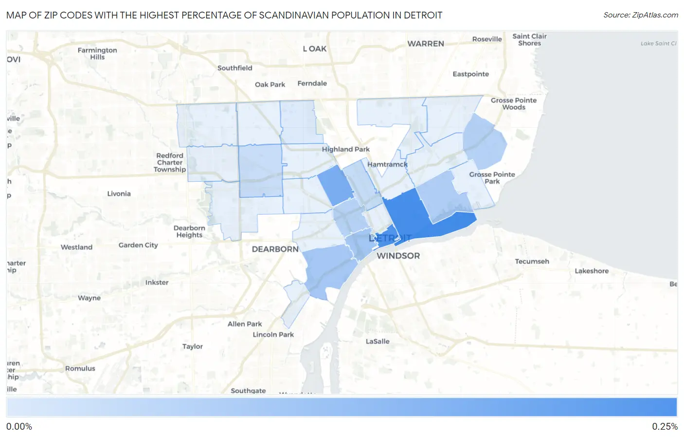 Zip Codes with the Highest Percentage of Scandinavian Population in Detroit Map