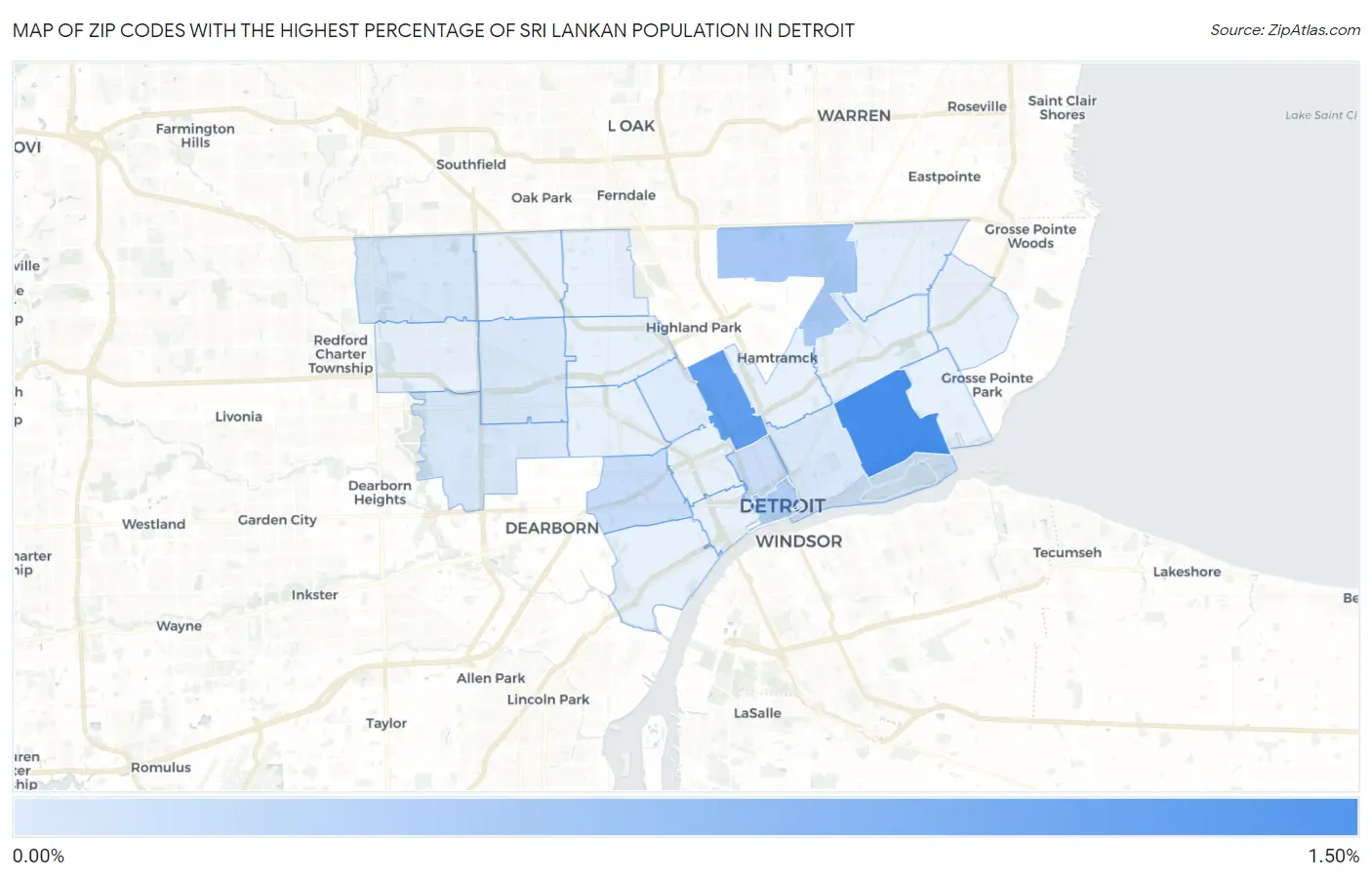 Zip Codes with the Highest Percentage of Sri Lankan Population in Detroit Map