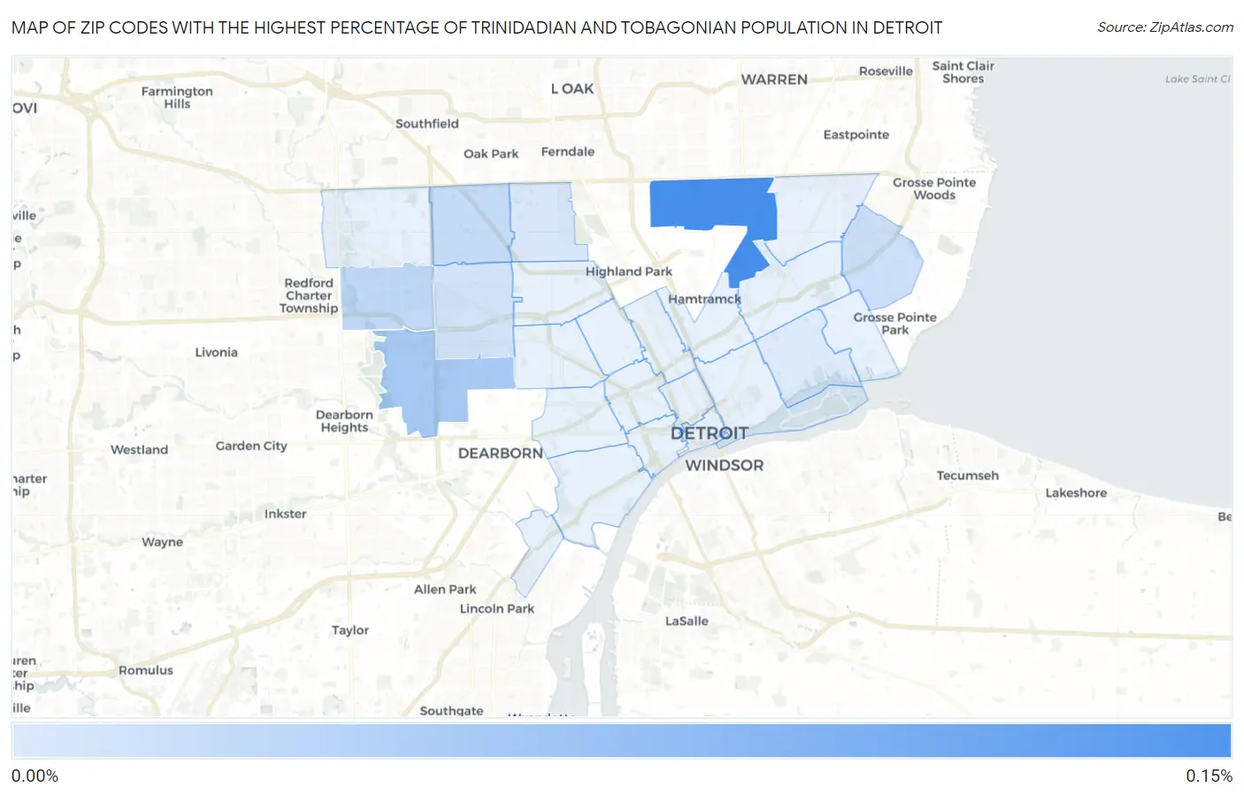 Zip Codes with the Highest Percentage of Trinidadian and Tobagonian Population in Detroit Map