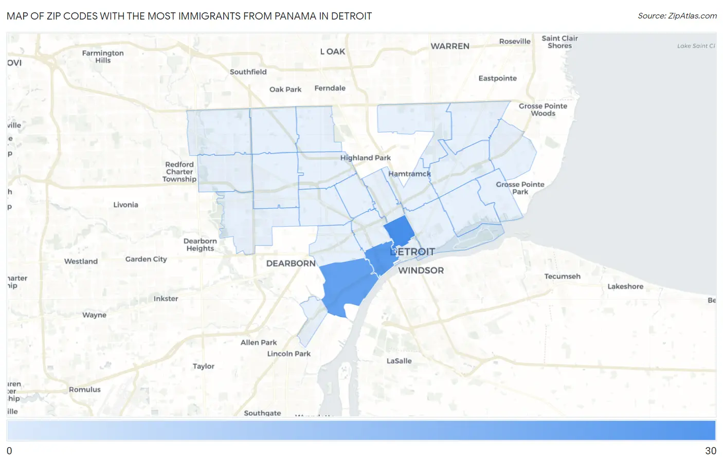 Zip Codes with the Most Immigrants from Panama in Detroit Map