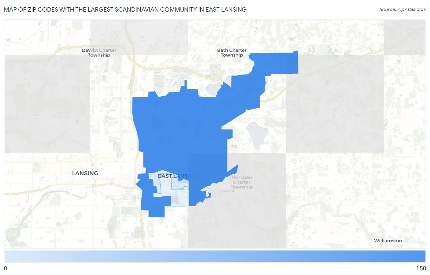 Zip Codes with the Largest Scandinavian Community in East Lansing Map