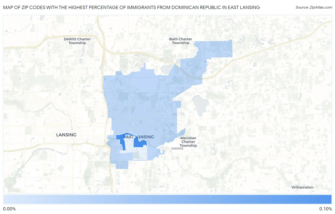 Zip Codes with the Highest Percentage of Immigrants from Dominican Republic in East Lansing Map