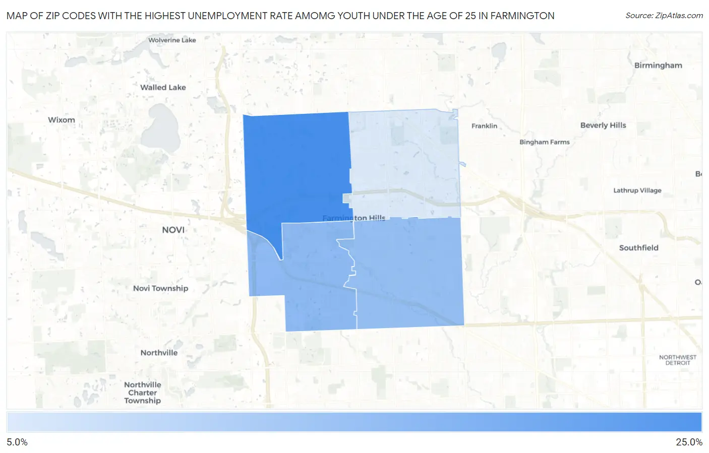 Zip Codes with the Highest Unemployment Rate Amomg Youth Under the Age of 25 in Farmington Map