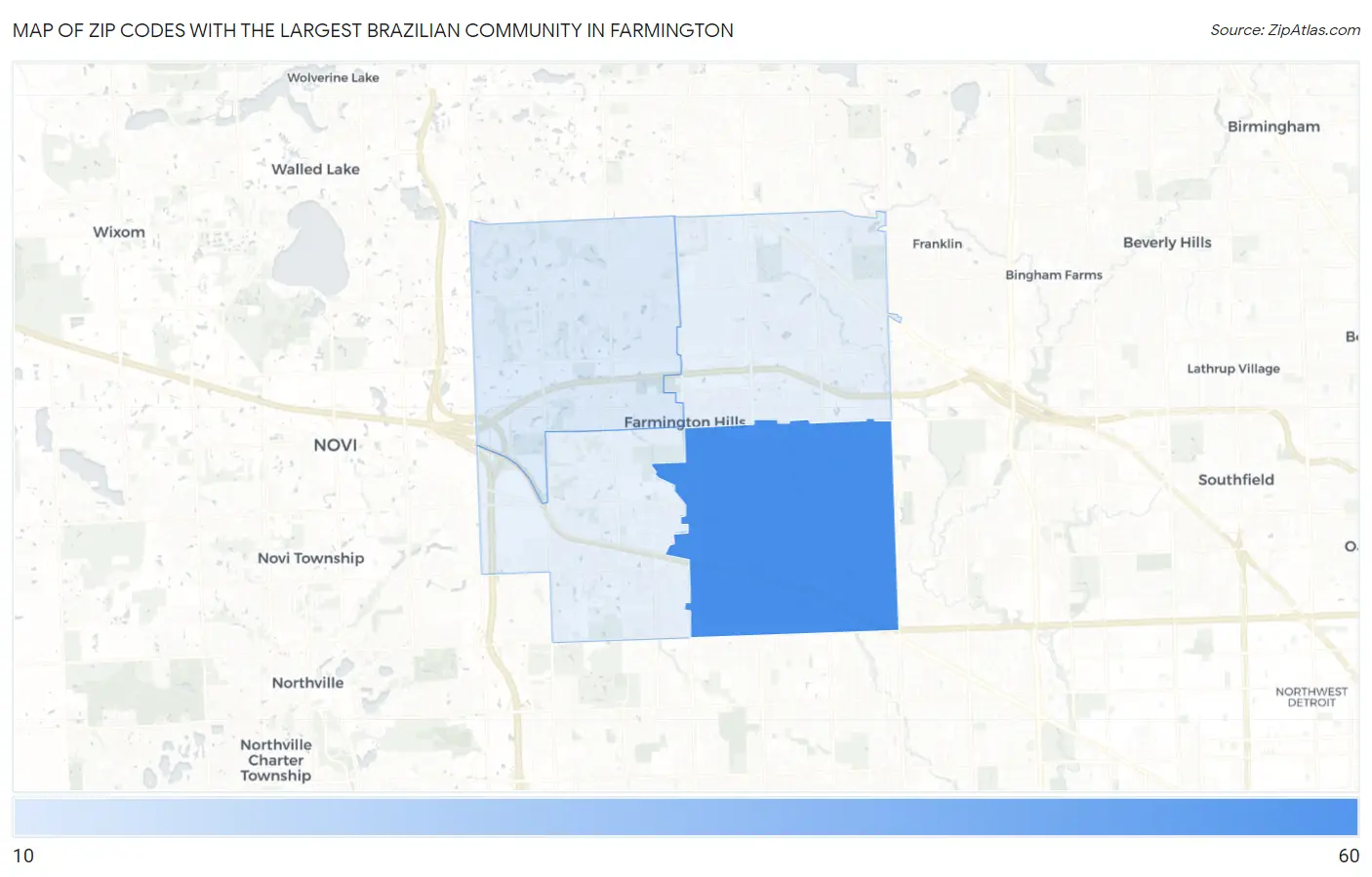 Zip Codes with the Largest Brazilian Community in Farmington Map