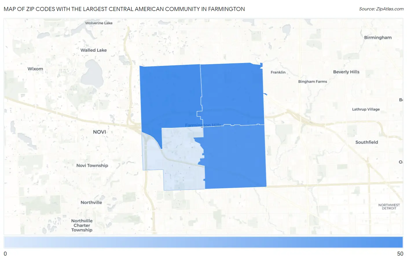 Zip Codes with the Largest Central American Community in Farmington Map