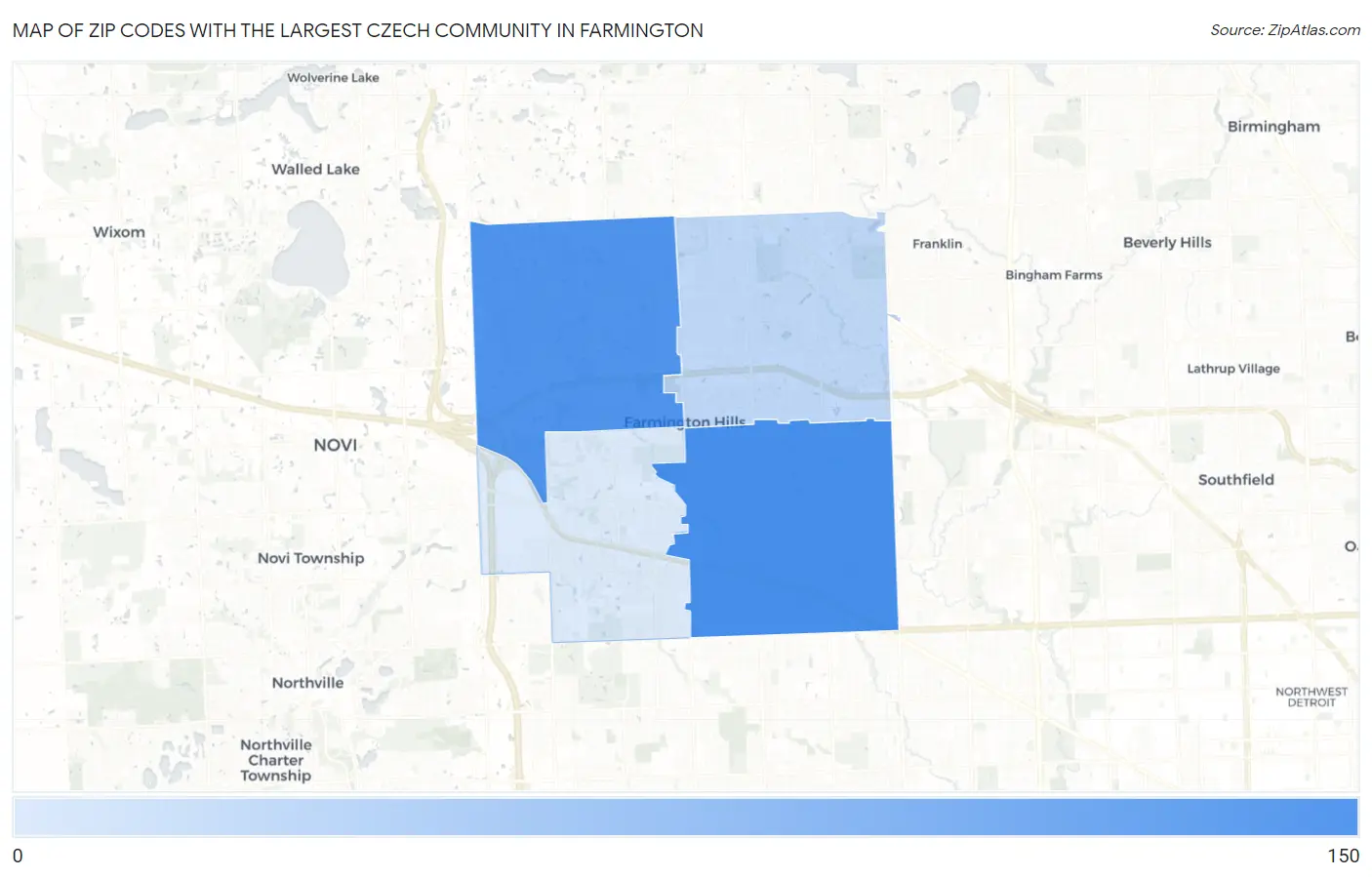 Zip Codes with the Largest Czech Community in Farmington Map