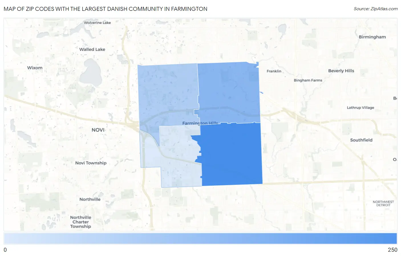 Zip Codes with the Largest Danish Community in Farmington Map