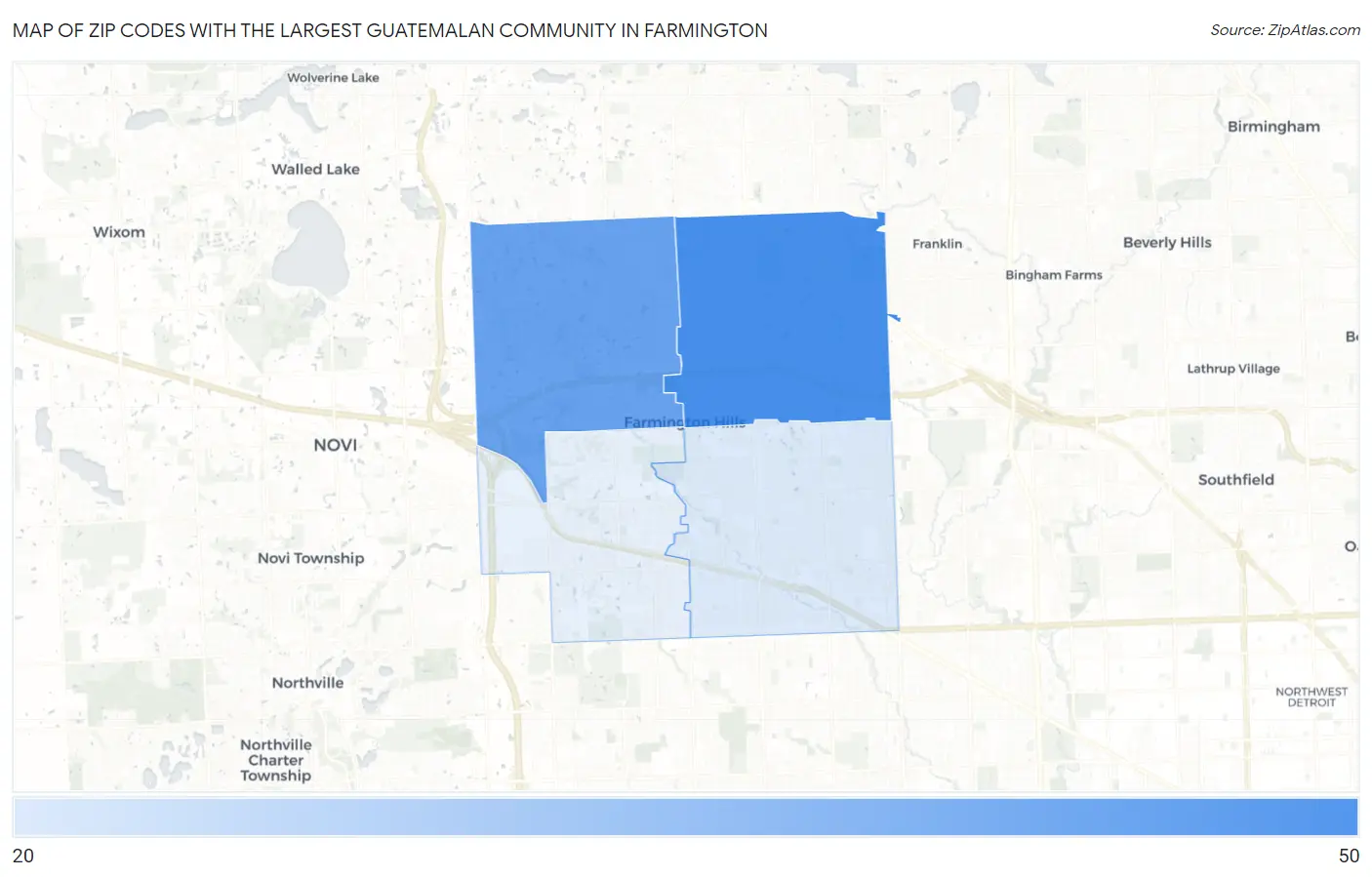 Zip Codes with the Largest Guatemalan Community in Farmington Map