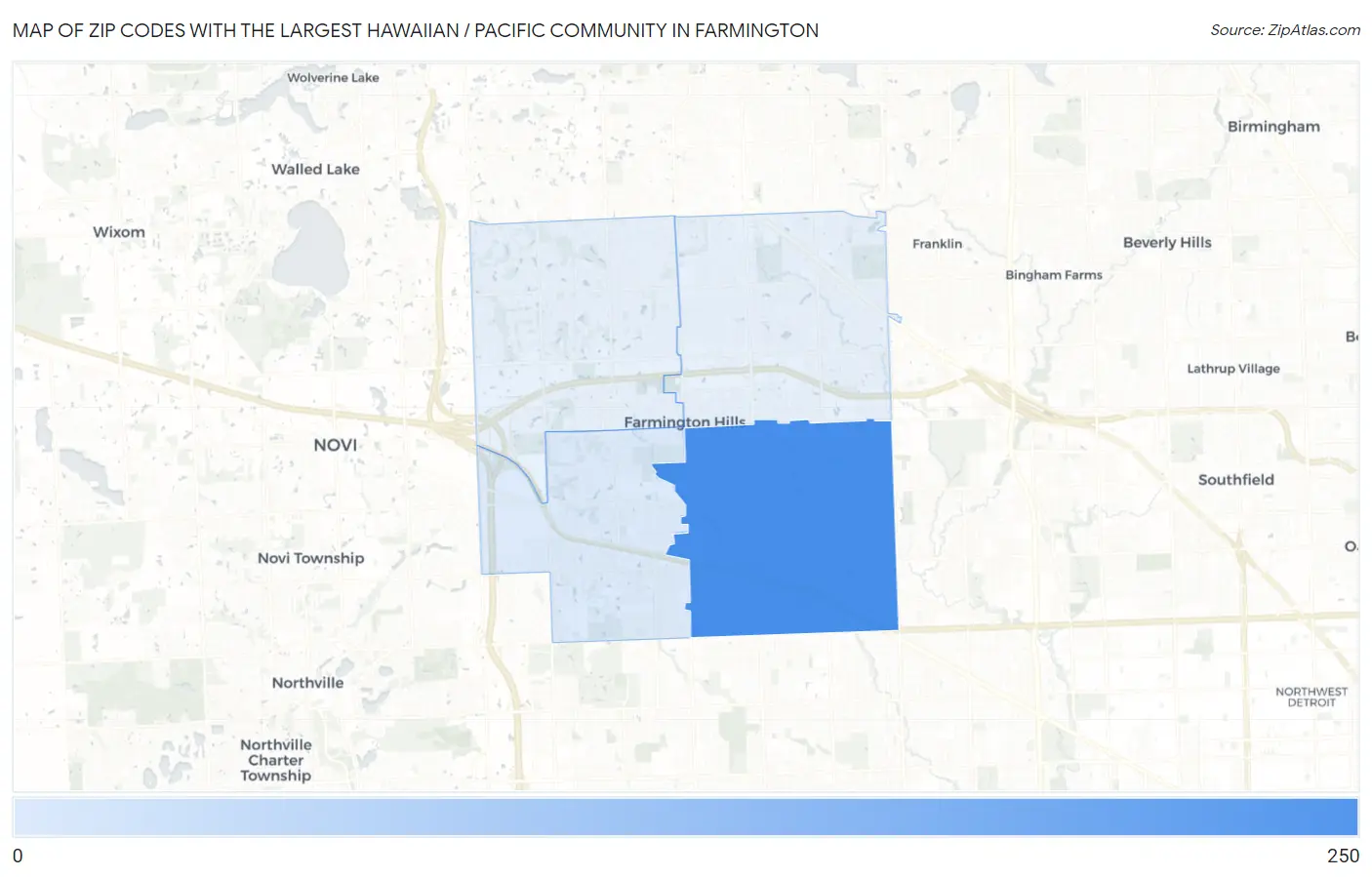 Zip Codes with the Largest Hawaiian / Pacific Community in Farmington Map