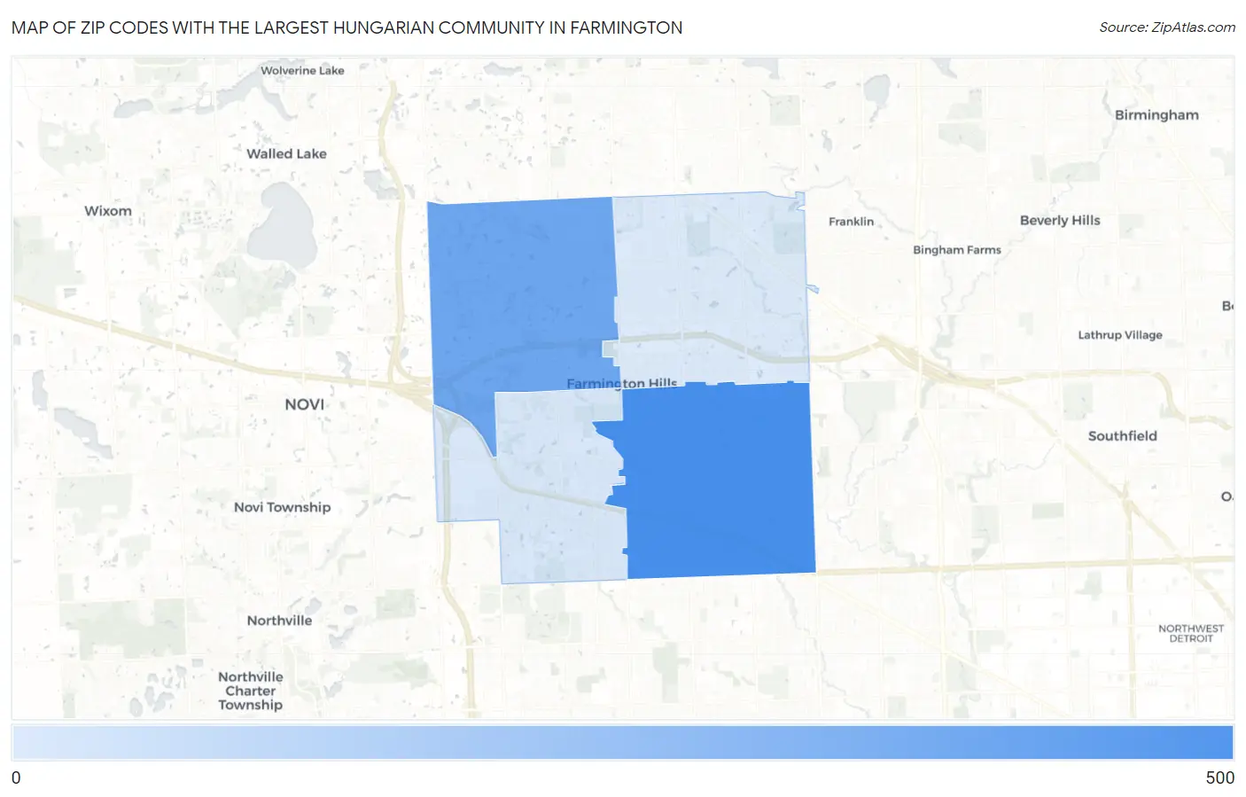 Zip Codes with the Largest Hungarian Community in Farmington Map