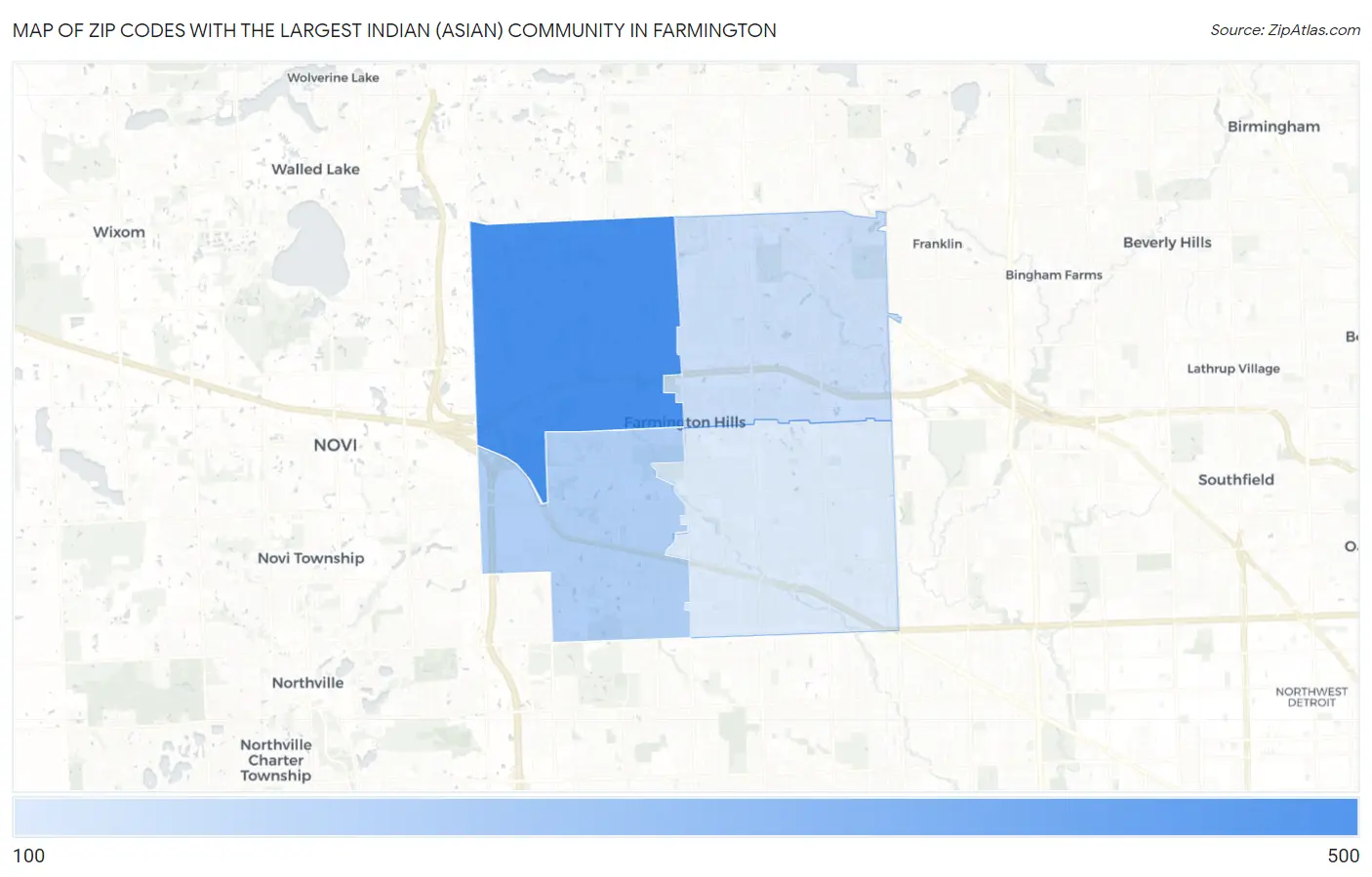 Zip Codes with the Largest Indian (Asian) Community in Farmington Map