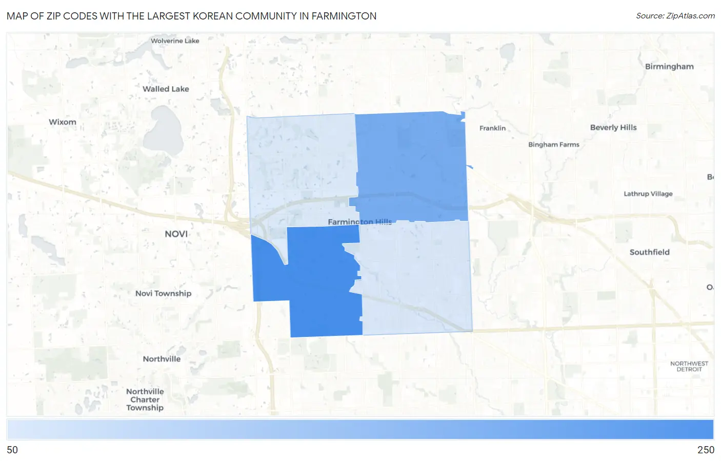 Zip Codes with the Largest Korean Community in Farmington Map