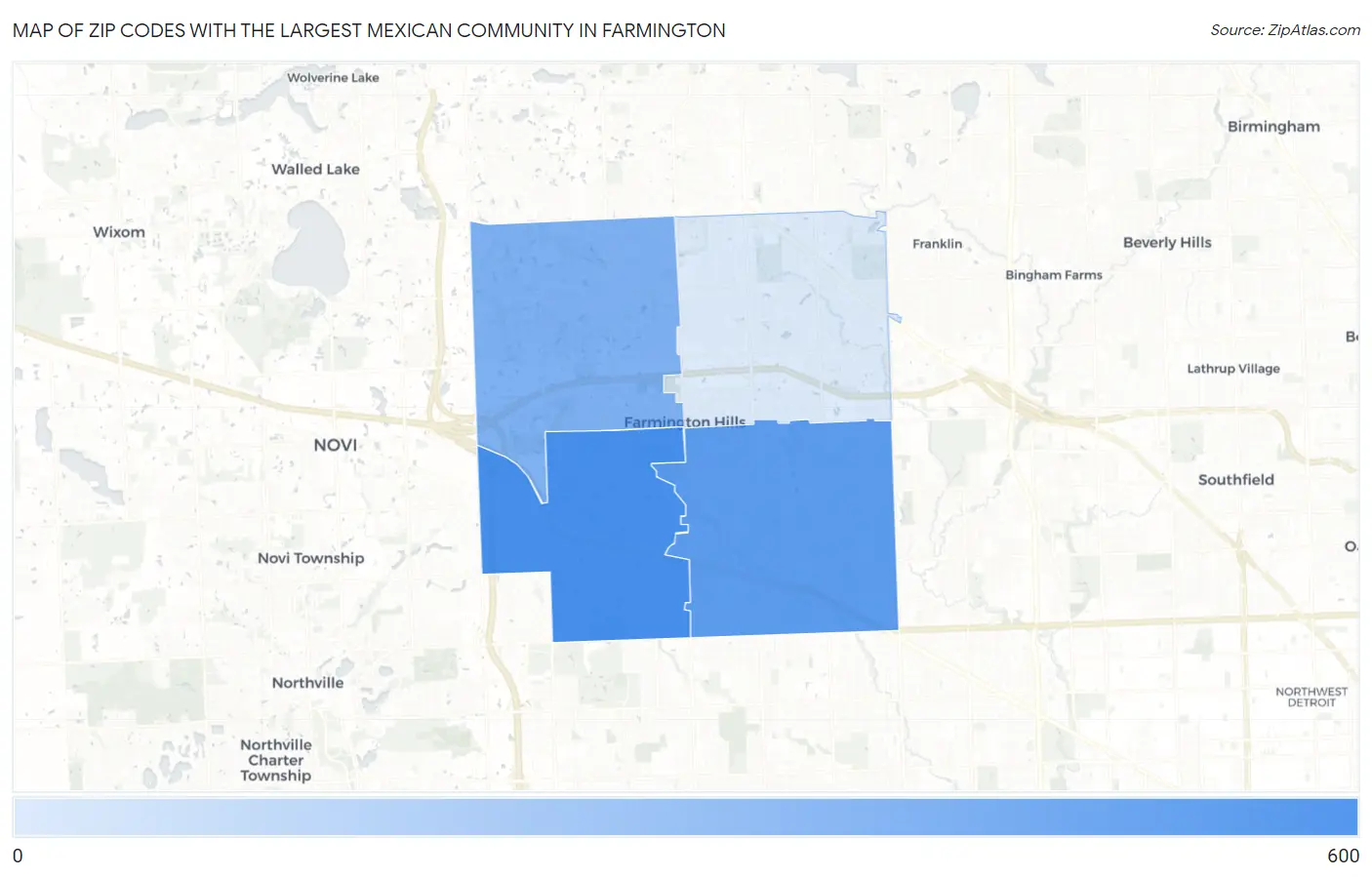 Zip Codes with the Largest Mexican Community in Farmington Map