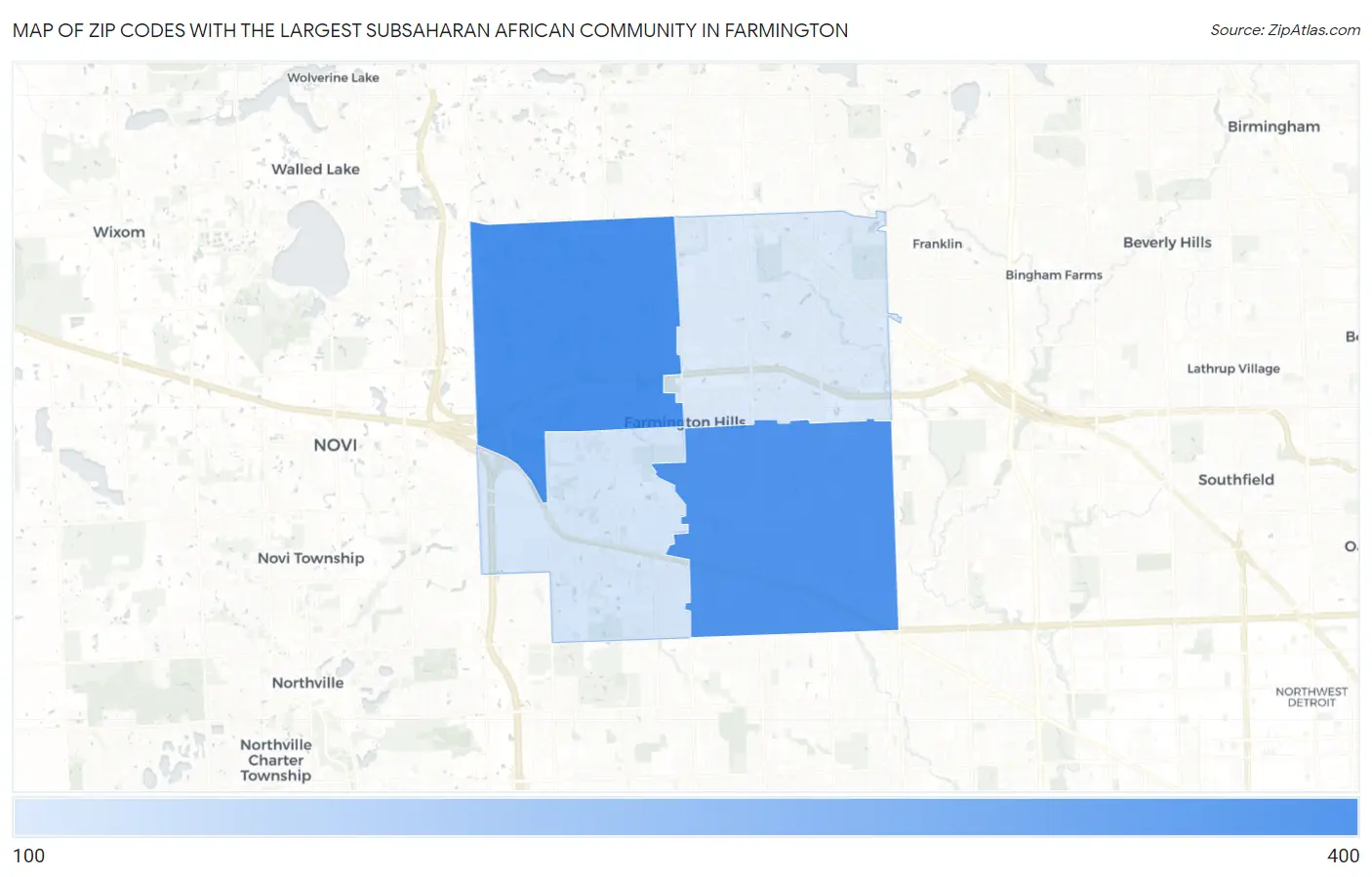 Zip Codes with the Largest Subsaharan African Community in Farmington Map