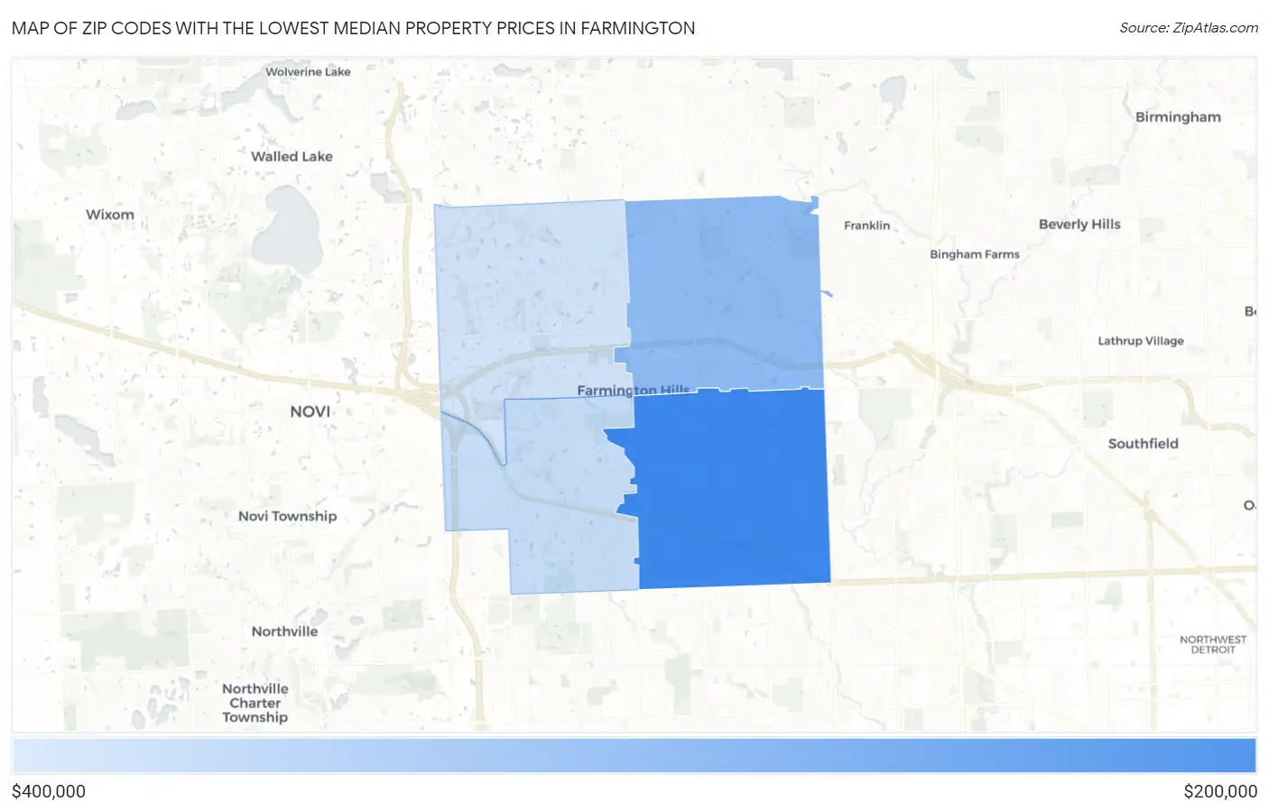 Zip Codes with the Lowest Median Property Prices in Farmington Map