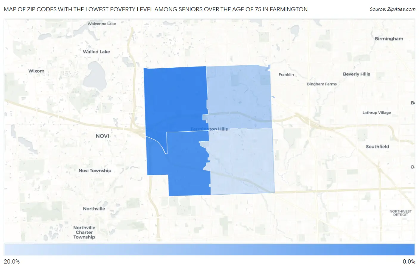 Zip Codes with the Lowest Poverty Level Among Seniors Over the Age of 75 in Farmington Map