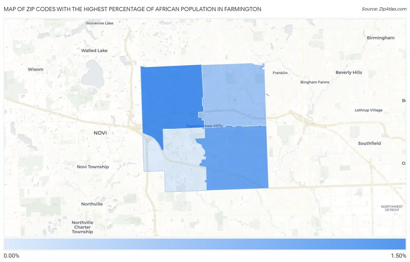 Zip Codes with the Highest Percentage of African Population in Farmington Map