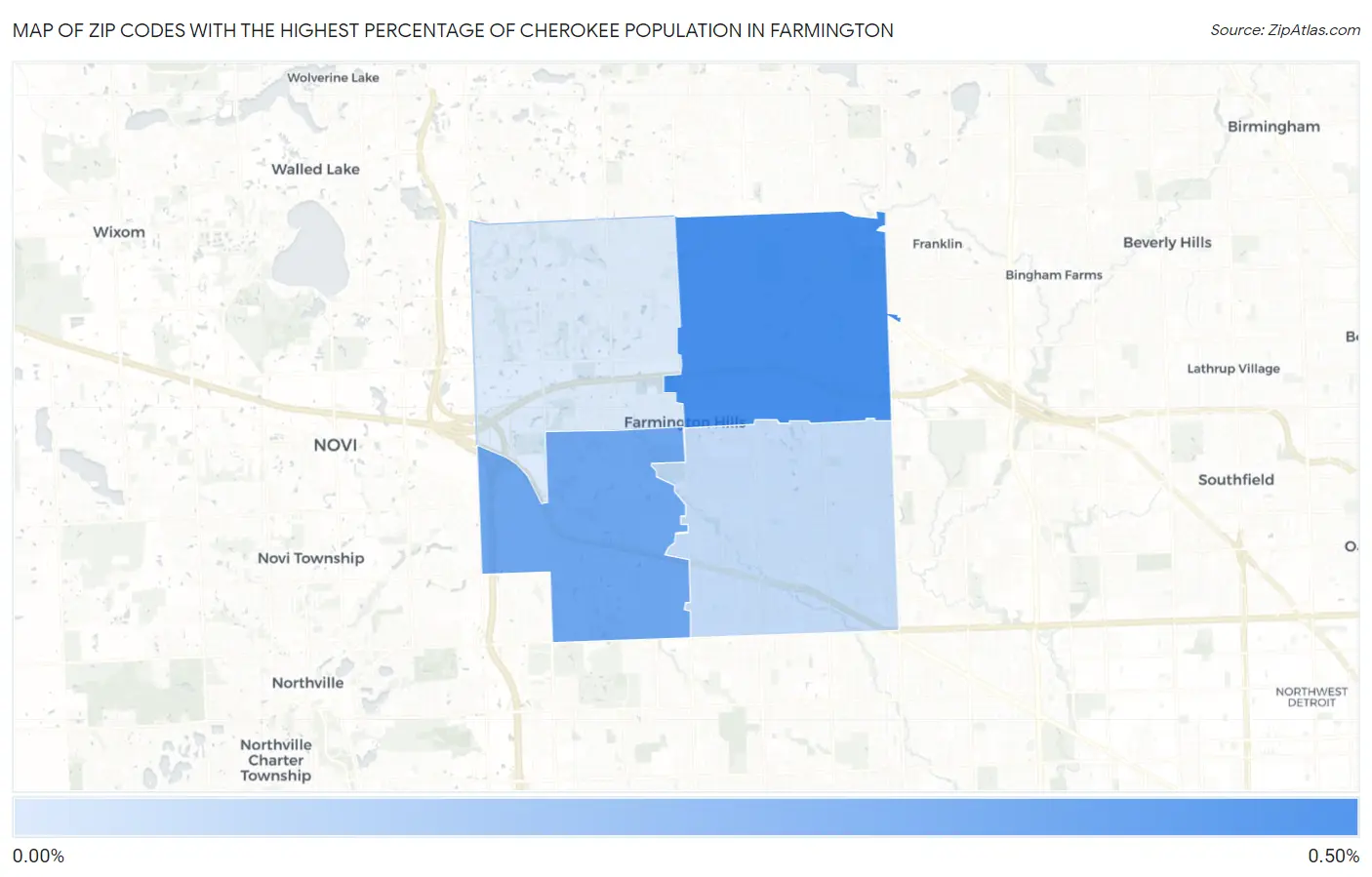 Zip Codes with the Highest Percentage of Cherokee Population in Farmington Map