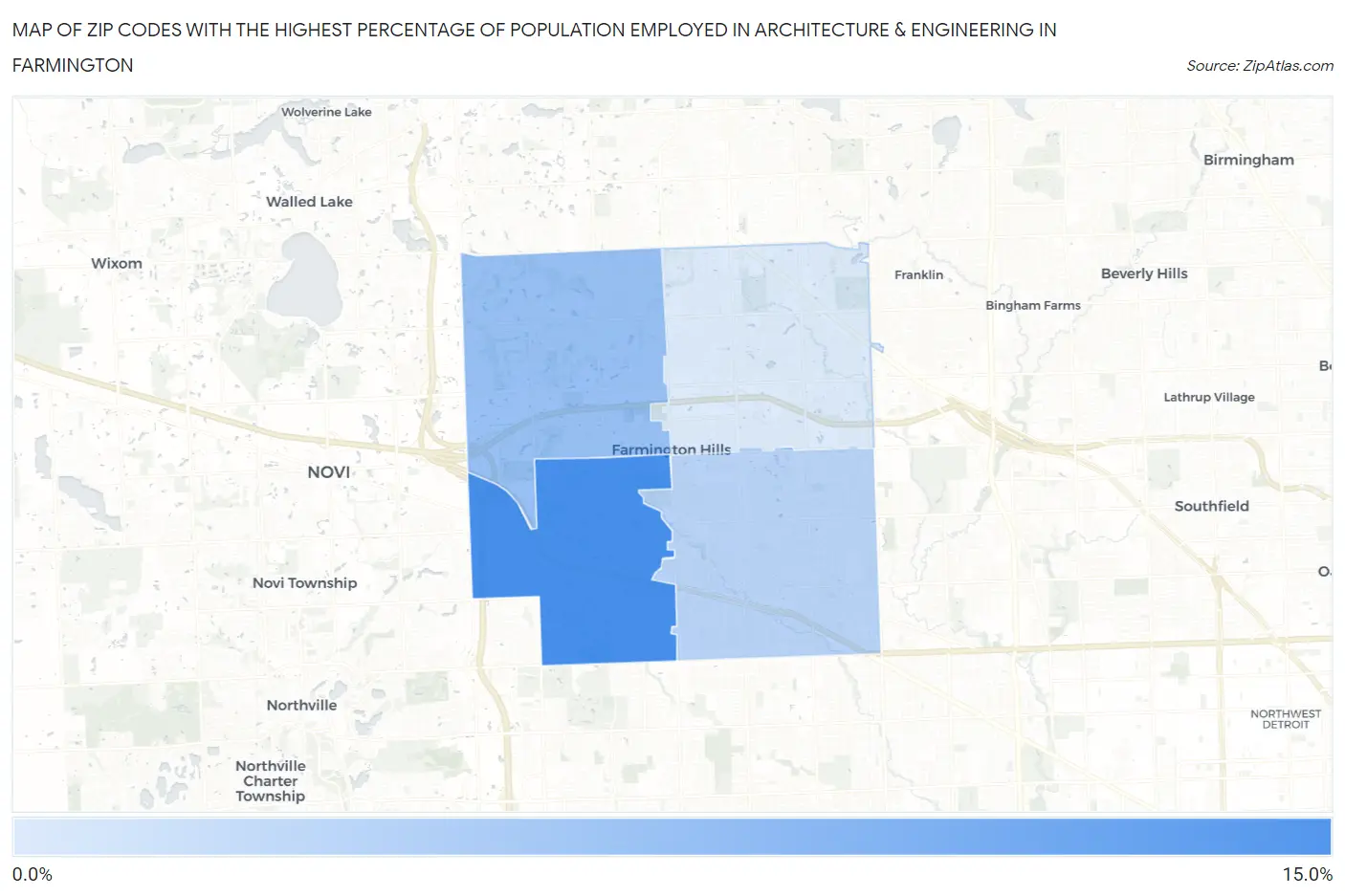 Zip Codes with the Highest Percentage of Population Employed in Architecture & Engineering in Farmington Map