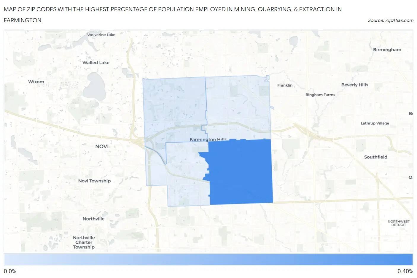 Zip Codes with the Highest Percentage of Population Employed in Mining, Quarrying, & Extraction in Farmington Map