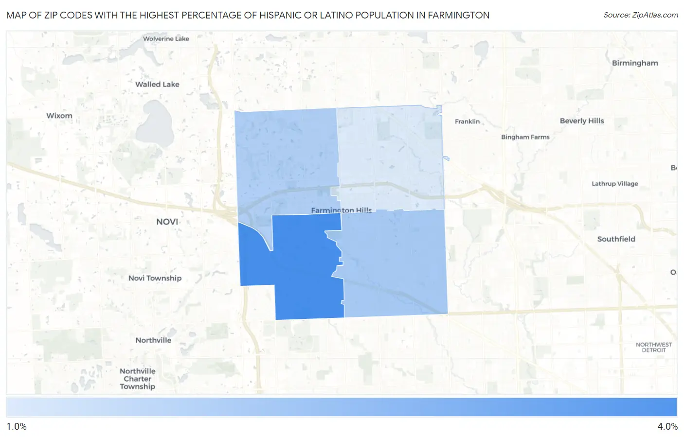 Zip Codes with the Highest Percentage of Hispanic or Latino Population in Farmington Map