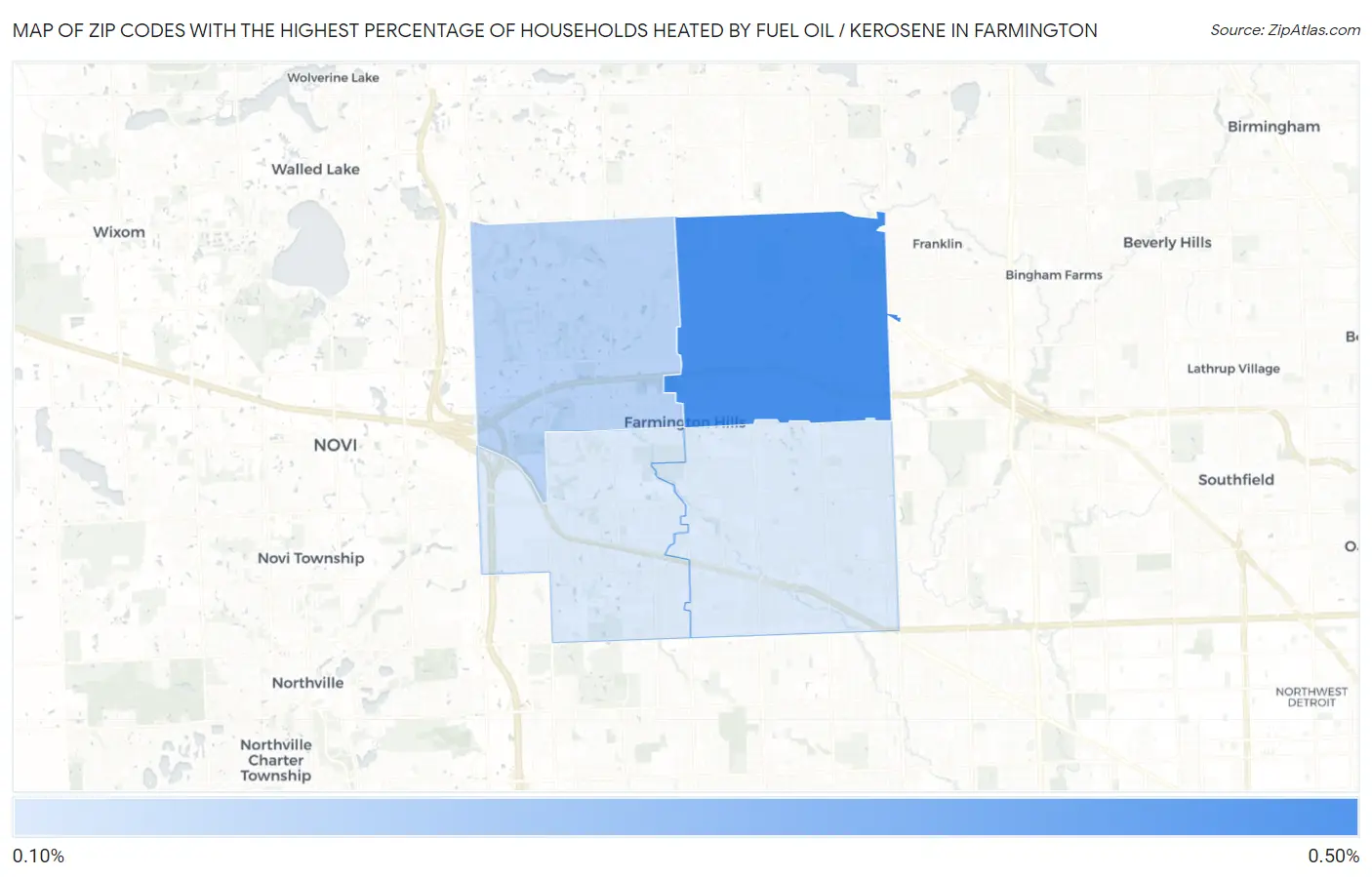 Zip Codes with the Highest Percentage of Households Heated by Fuel Oil / Kerosene in Farmington Map