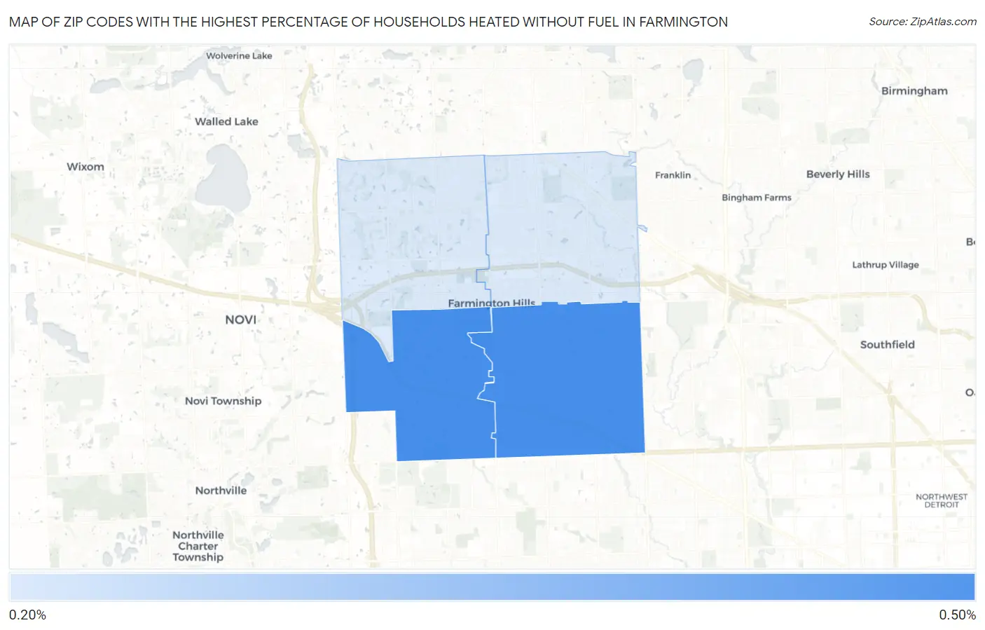 Zip Codes with the Highest Percentage of Households Heated without Fuel in Farmington Map