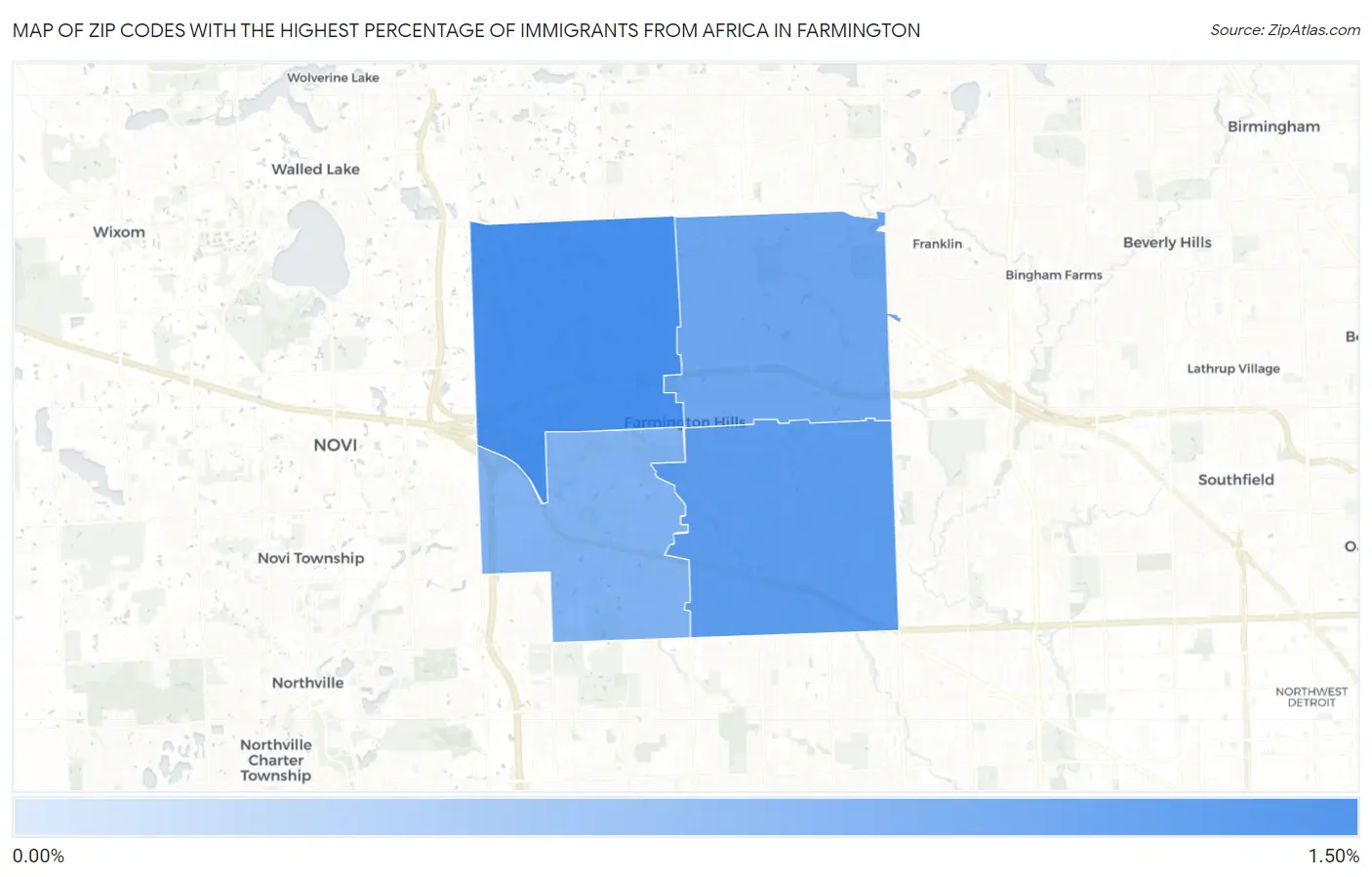 Zip Codes with the Highest Percentage of Immigrants from Africa in Farmington Map